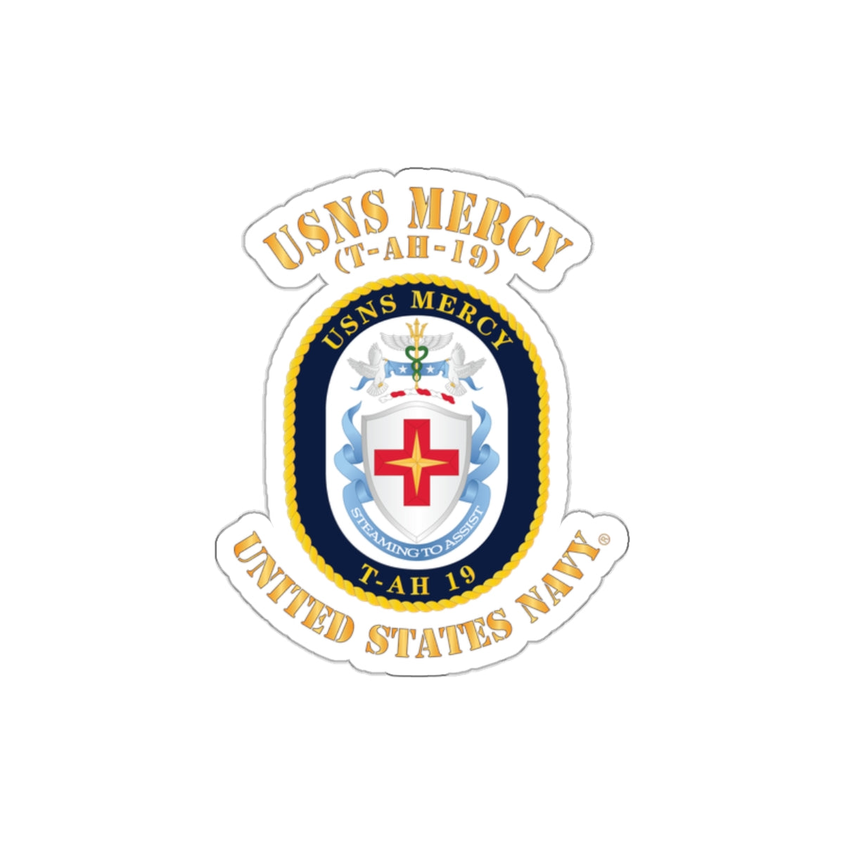 Die-Cut Vinyl Sticker - Navy - USNS Mercy (T-AH-19)