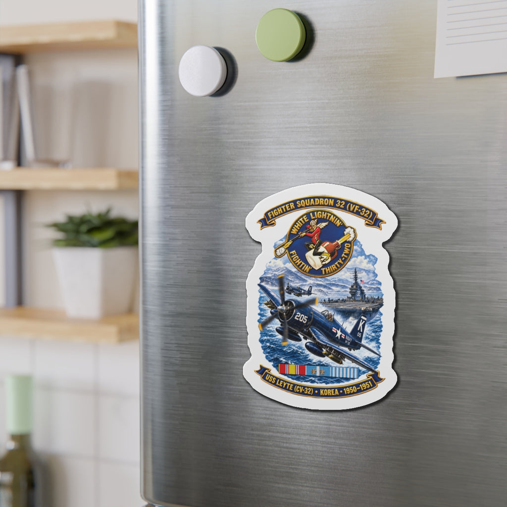 Die-Cut Magnet - NAVY - VF 32  -White Lightnin - Fightin 32 - SSI - USS Leyte (CV32) - F4U-4 Corsair - Korea - 1950-1951- 3D - Enhanced