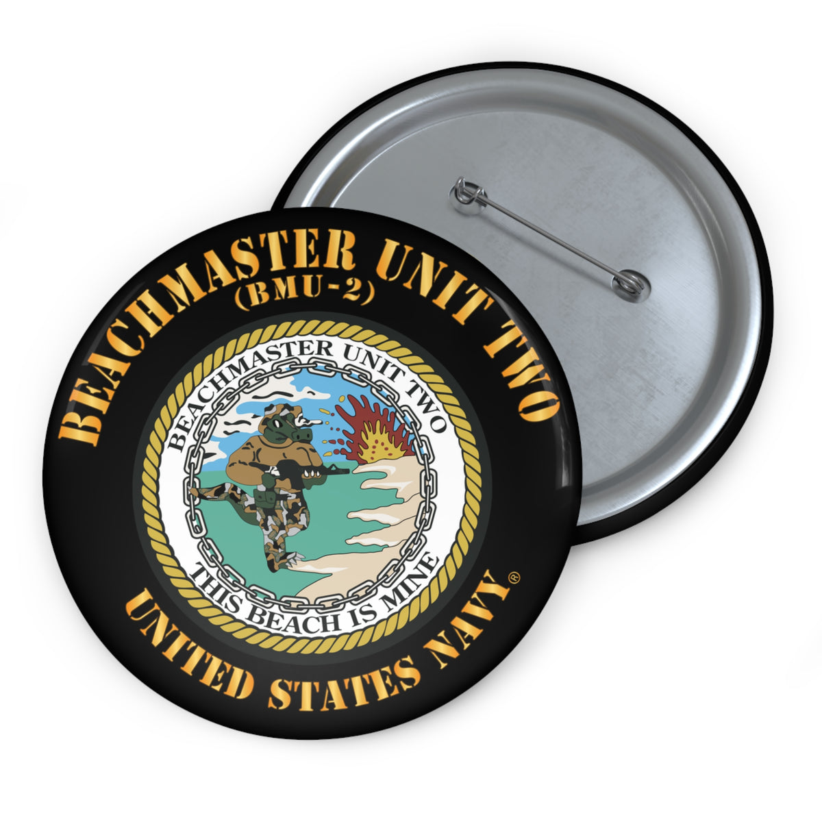 Custom Pin Button - Navy - Beachmaster Unit Two (BMU-2) X 300