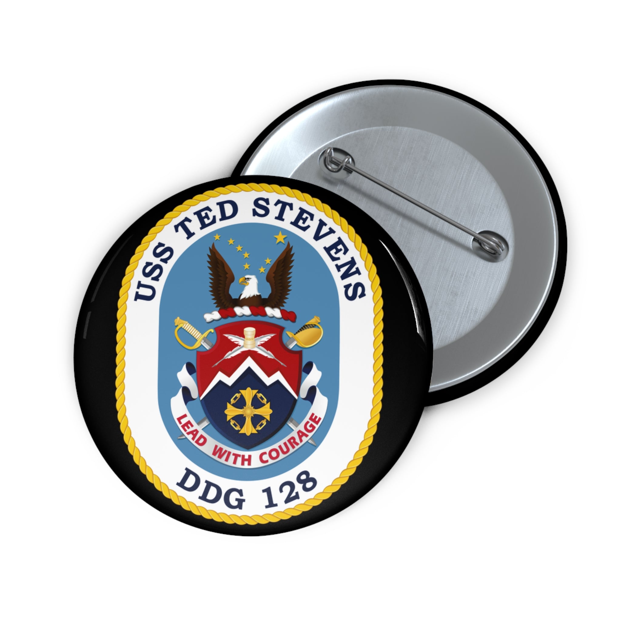 Custom Pin Button - Navy - USS Ted Stevens (DDG-128) wo txt