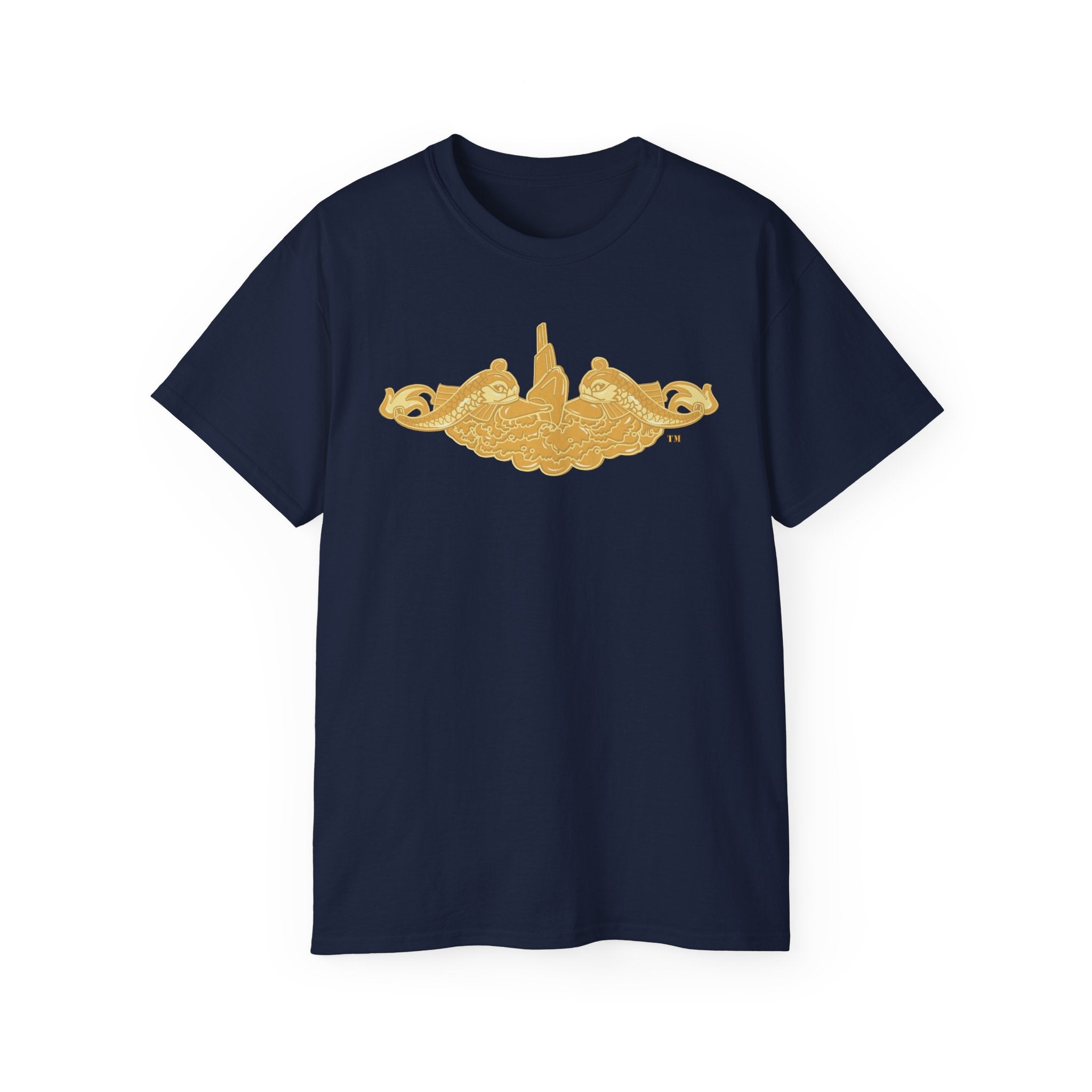 Unisex Ultra Cotton T-Shirt - Navy - Submarine Badge - Gold wo Txt