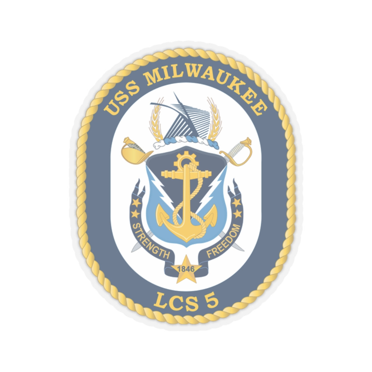 Kiss-Cut Stickers - Navy - USS Milwaukee (LCS-5) wo Txt X 300
