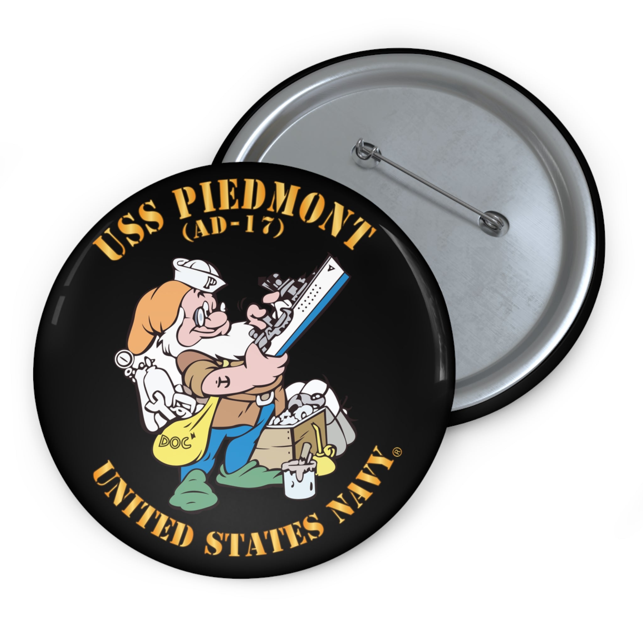 Custom Pin Button - Navy - USS Piedmont (AD-17) X 300