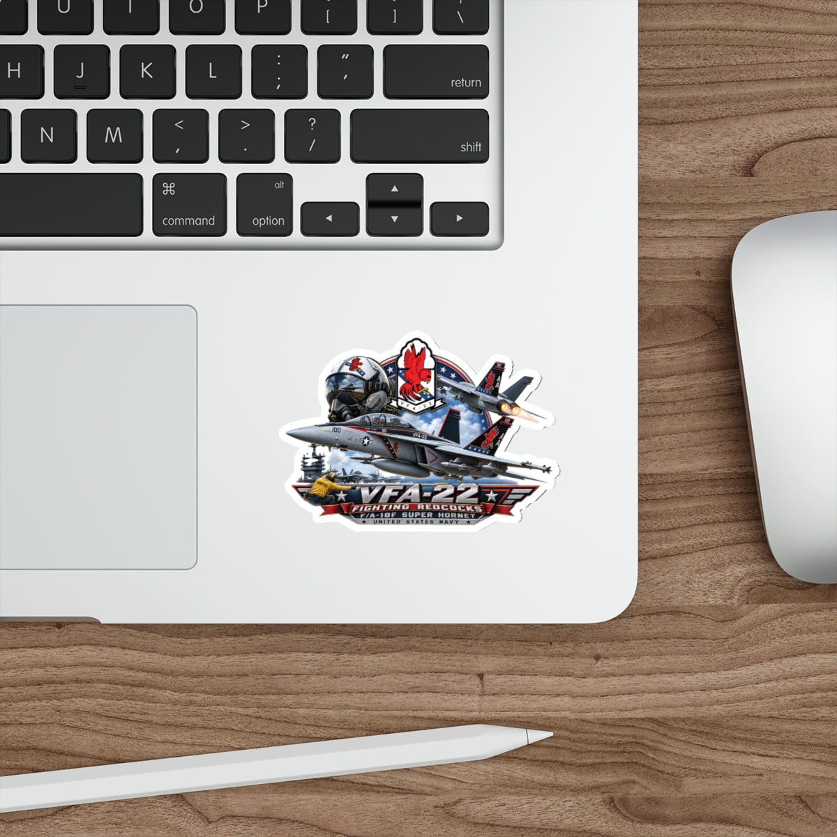 Die-Cut Vinyl Sticker - Strike Fighter Squadron 22nd - AC - Fighting Redcocks - 3D - Enhanced