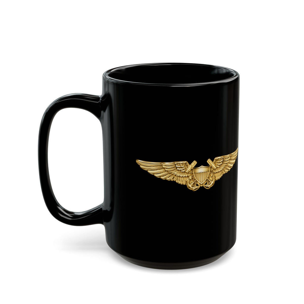 Black Mug (11oz, 15oz) - Navy - Badge - Naval Flight Officer Wings wo txt - 3D - Enhanced
