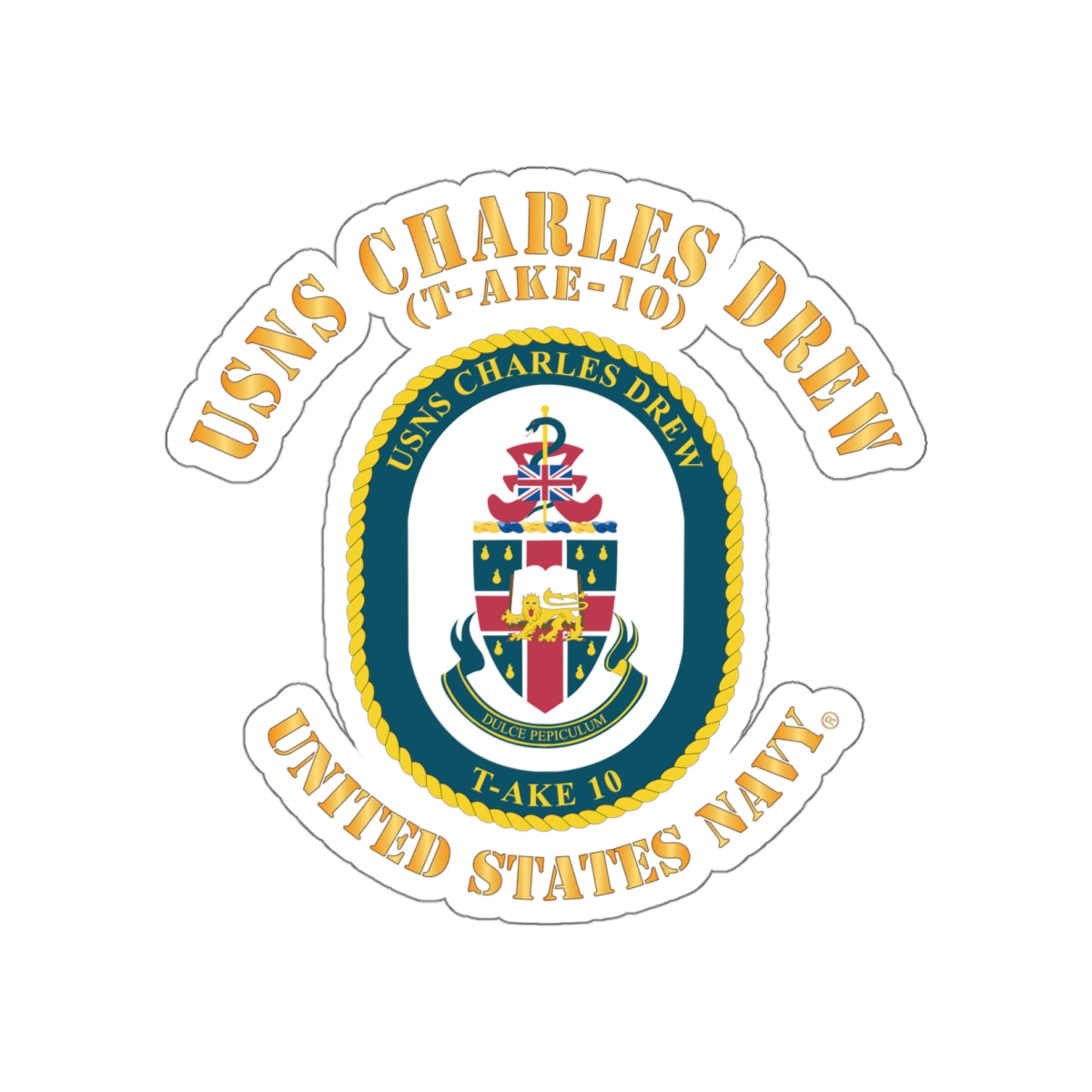 Die-Cut Vinyl Sticker - Navy - USNS Charles Drew (T-AKE 10)