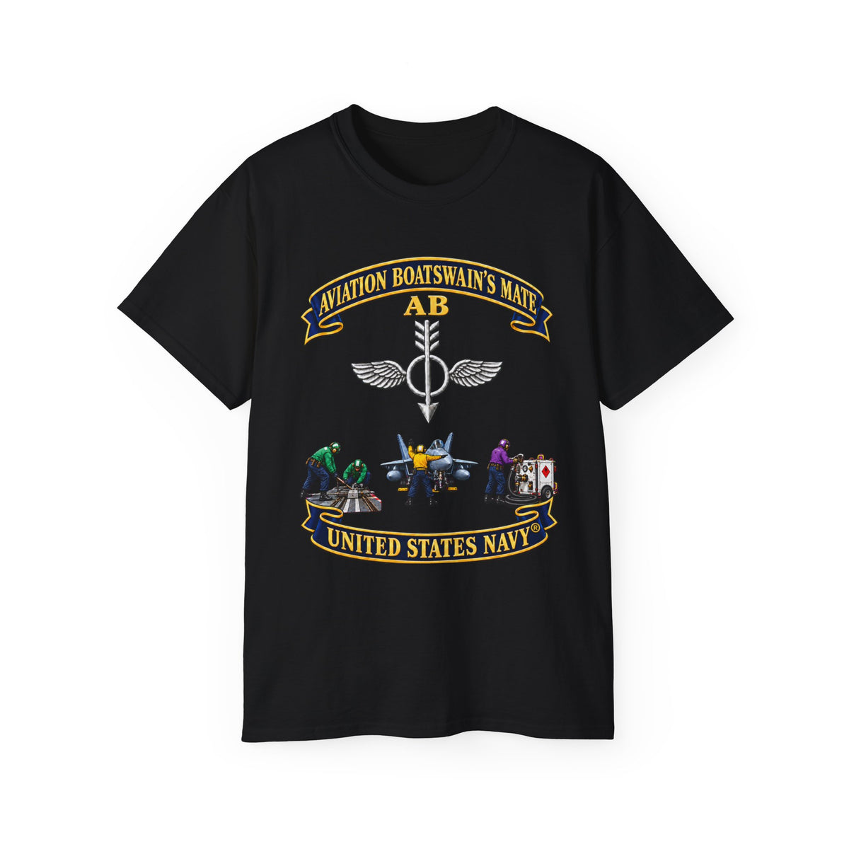 Unisex Ultra Cotton T-Shirt - Navy - Aviation Boatswains Mate Br with 3 Scene - 3D - Enhanced