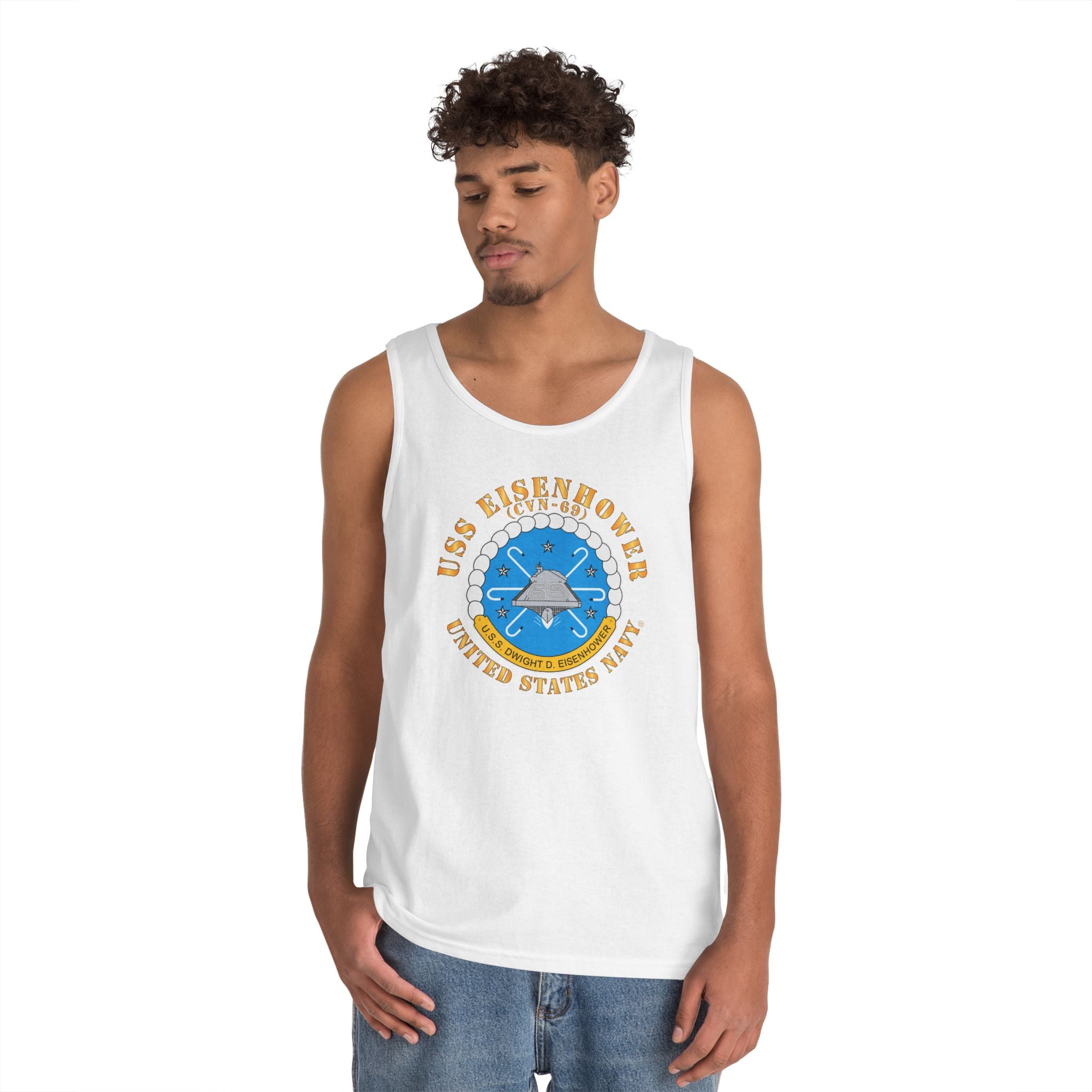 Unisex Heavy Cotton Tank Top - USS Dwight D. Eisenhower (CVN-69) Crest with Txt