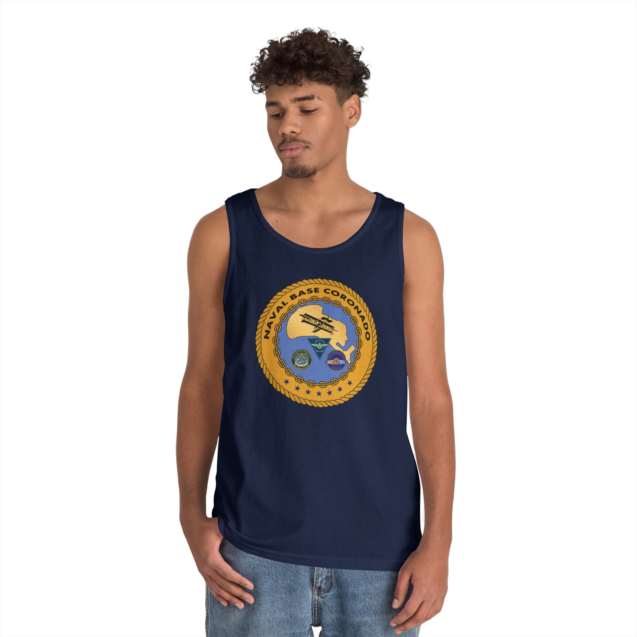 Unisex Heavy Cotton Tank Top - Navy - Naval Base Coronado wo txt