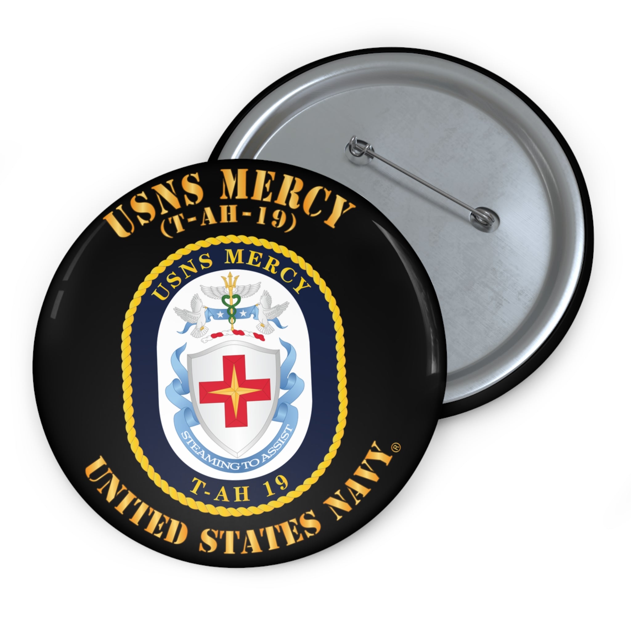 Custom Pin Button - Navy - USNS Mercy (T-AH-19)