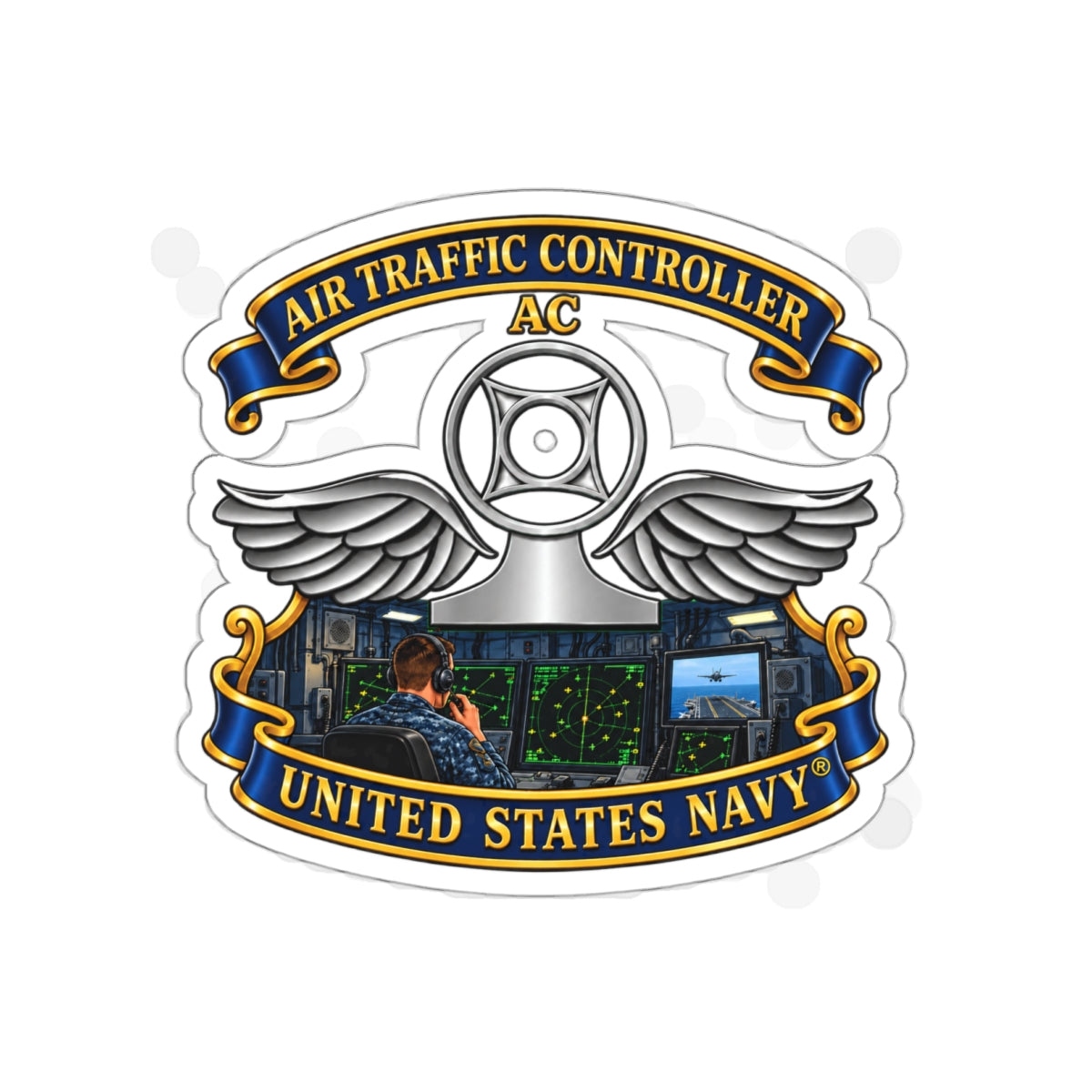 Die-Cut Vinyl Sticker - Navy - Rate - Air Traffic Controller (AC) - Shipboard Version  3D - Enhanced