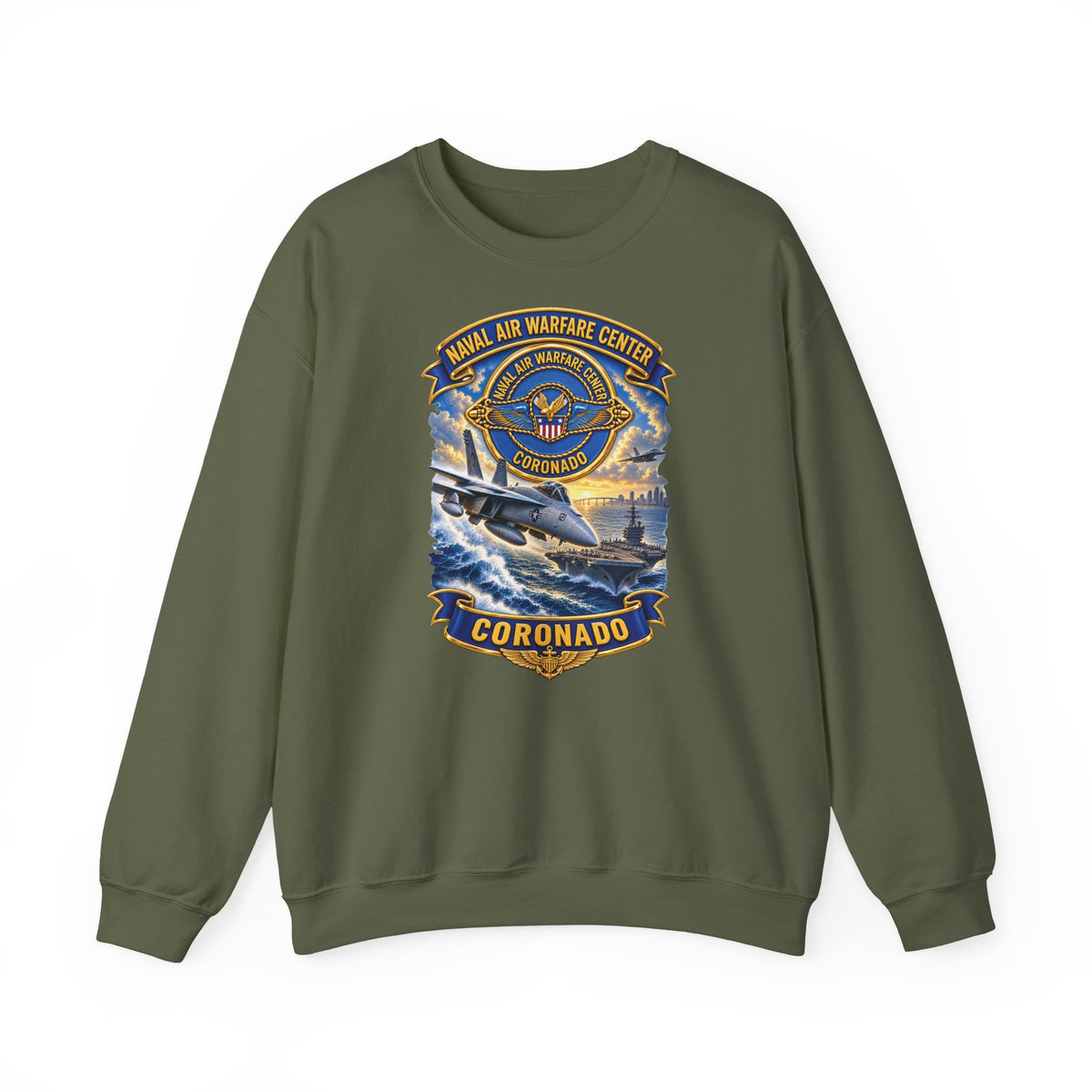 Unisex Heavy Blend™ Crewneck Sweatshirt - NAVY - Naval Air Warfare Center - Coronado - Crest - with Scene - 3D - Enhanced
