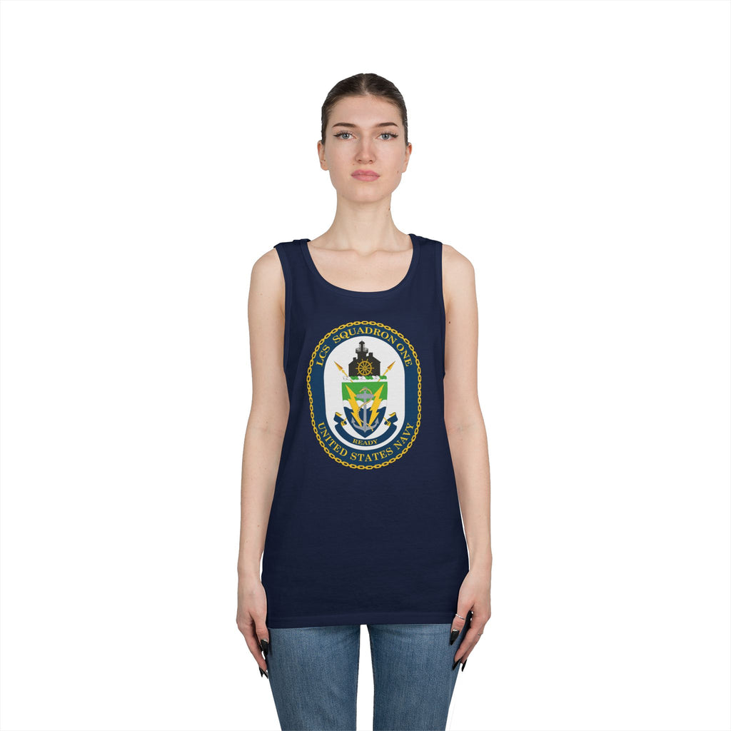 Unisex Heavy Cotton Tank Top - Navy - LCS Squadron One (LCSRON 1) wo txt