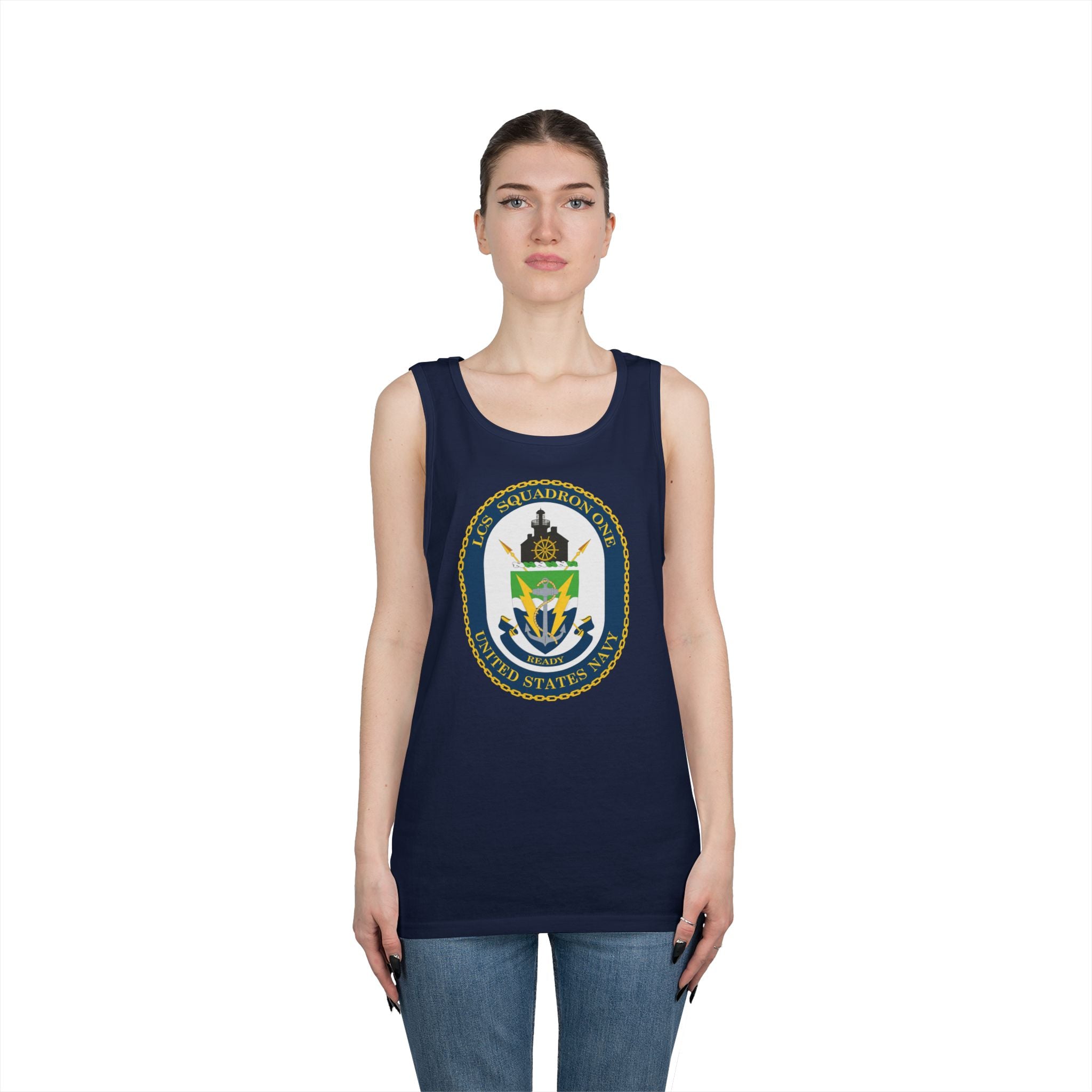 Unisex Heavy Cotton Tank Top - Navy - LCS Squadron One (LCSRON 1) wo txt