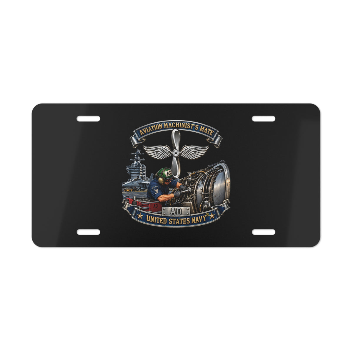 Vanity License Plate - Navy - Rate - Aviation Machinists Mate Br with Scene - 3D - Enhanced
