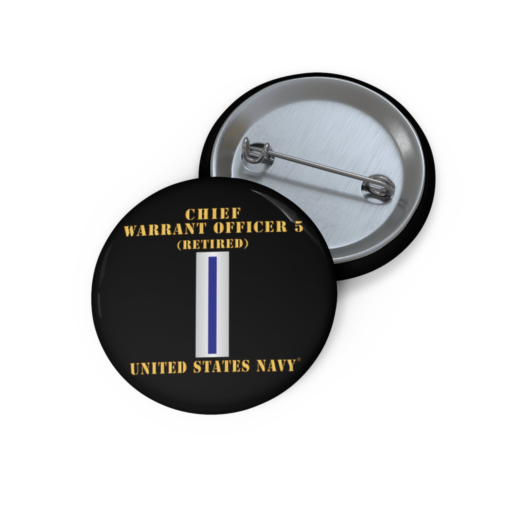 Custom Pin Button - Navy - Chief Warrant Officer 5 - CW05 - Retired