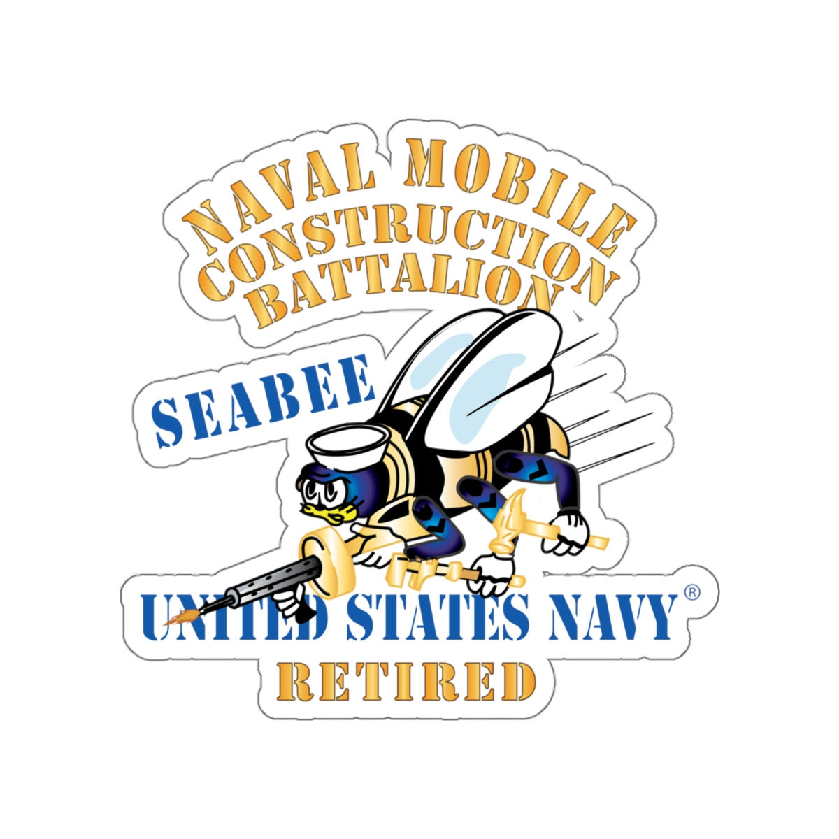 Die-Cut Vinyl Sticker - Navy - Seabee - Retired