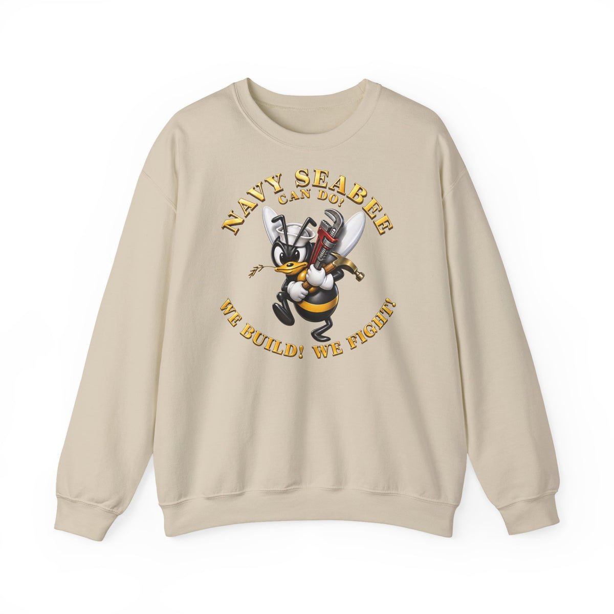 Unisex Heavy Blend™ Crewneck Sweatshirt - Navy - Navy SeaBee - w Wrench and Hammer - 3D - Enhanced X 300