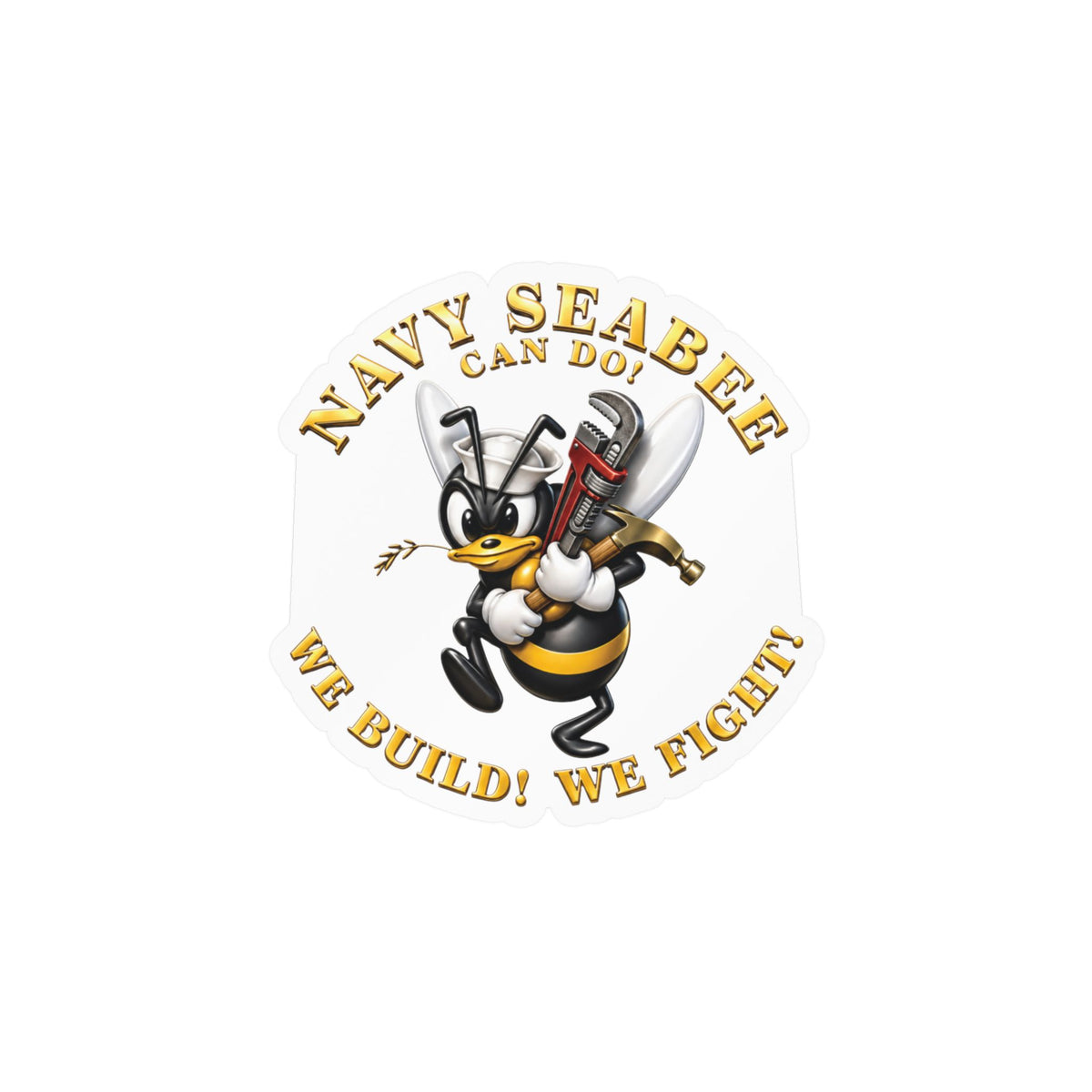 Kiss-Cut Vinyl Decal - Navy - Navy SeaBee - w Wrench and Hammer - 3D - Enhanced X 300