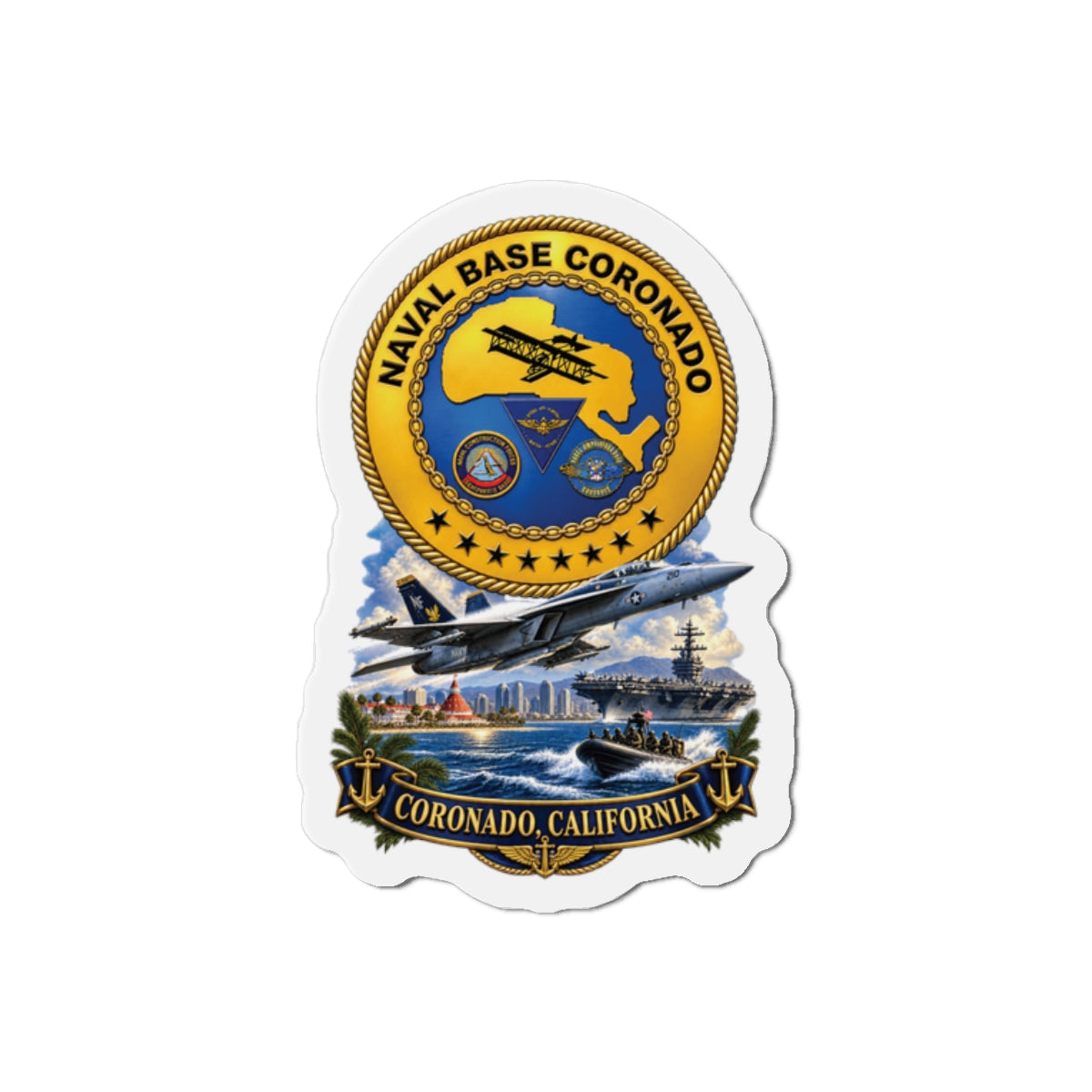 Die-Cut Magnet - NAVY - Naval Base Coronado - Crest w Scene - Coronado California - 3D - Enhanced