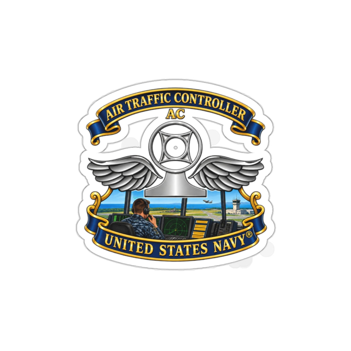 Die-Cut Vinyl Sticker - Navy - Rate - Air Traffic Controller (AC) - with Scene - 3D - Enhanced