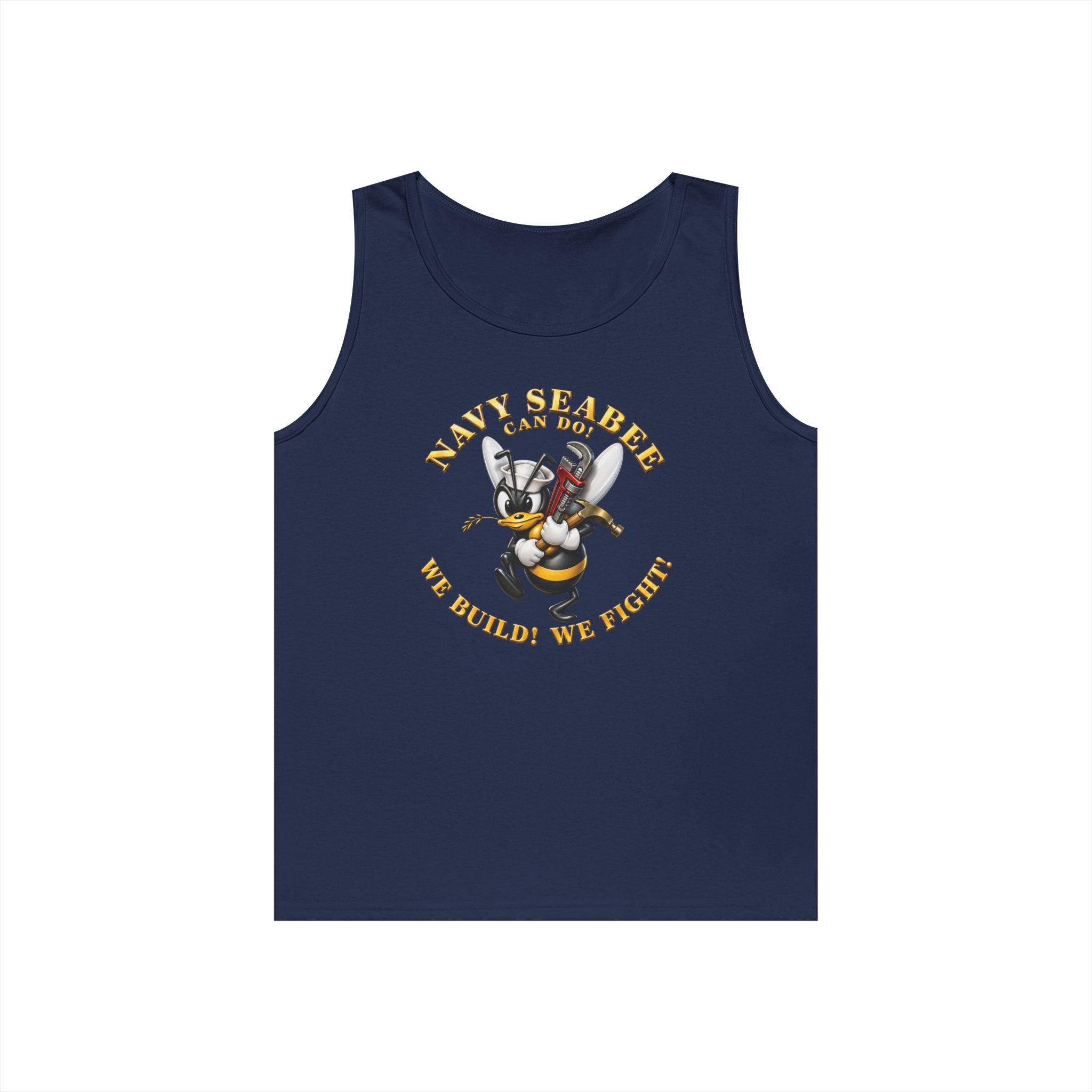 Unisex Heavy Cotton Tank Top - Navy - Navy SeaBee - w Wrench and Hammer - 3D - Enhanced X 300