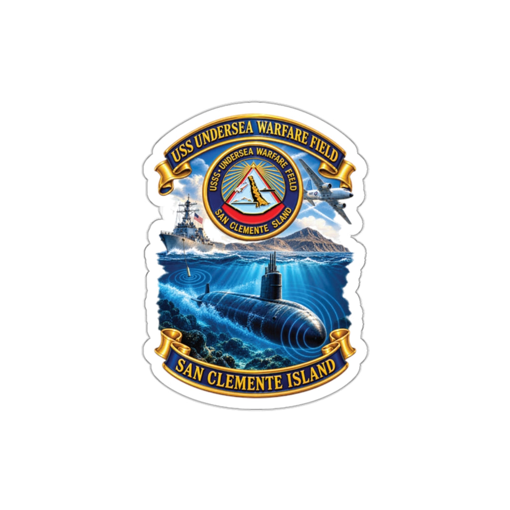 Die-Cut Vinyl Sticker - NAVY - USS Undersea Warfare Field - San Clemente Island - Crest - w scene - 3D - Enhanced