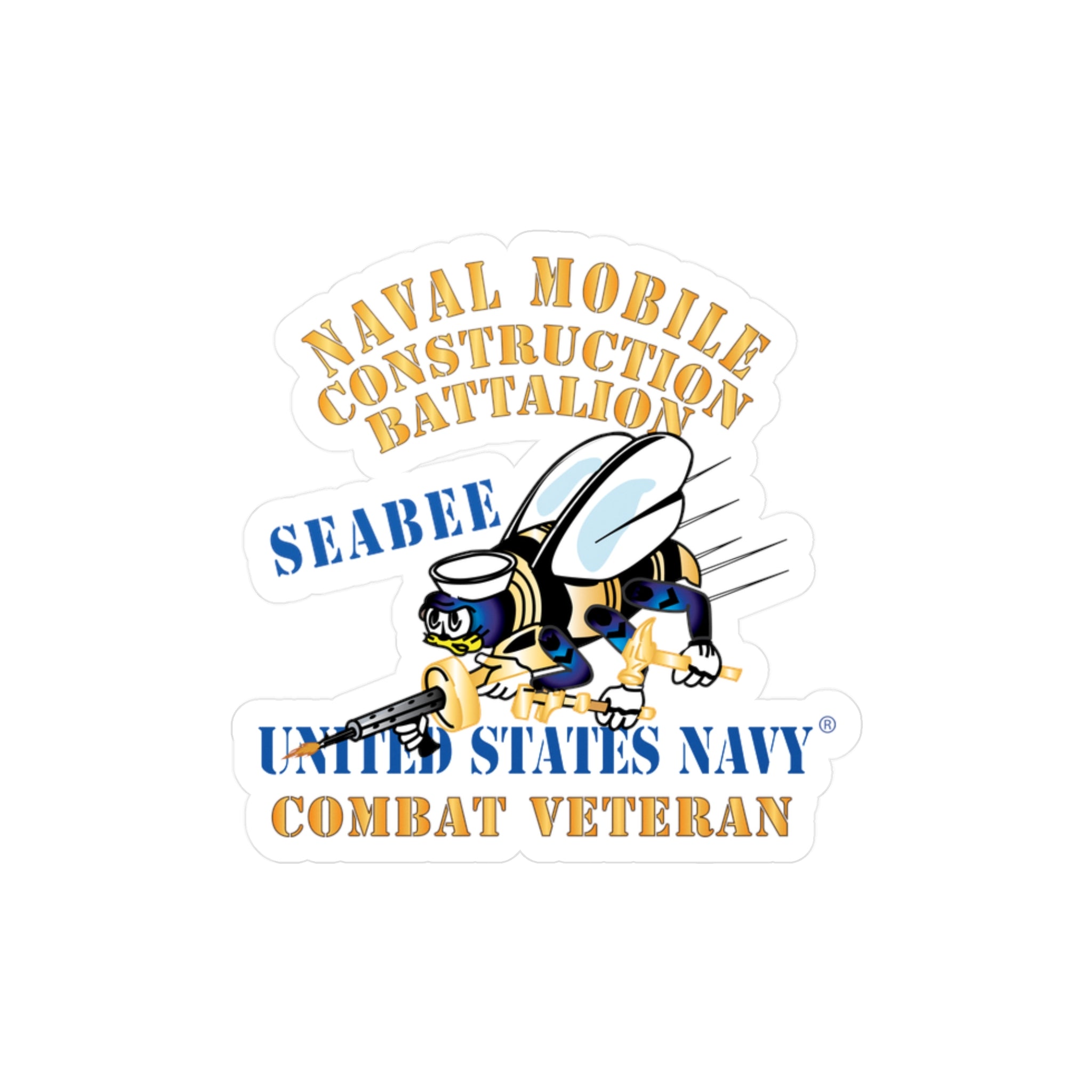 Kiss-Cut Vinyl Decal - Navy - Seabee - Combat Veteran