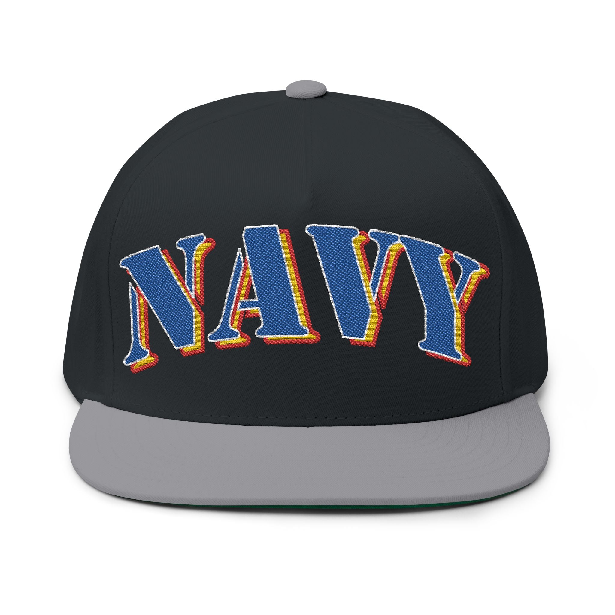 US Navy Embroidered Flat Bill Hat — Retro Varsity Military Style