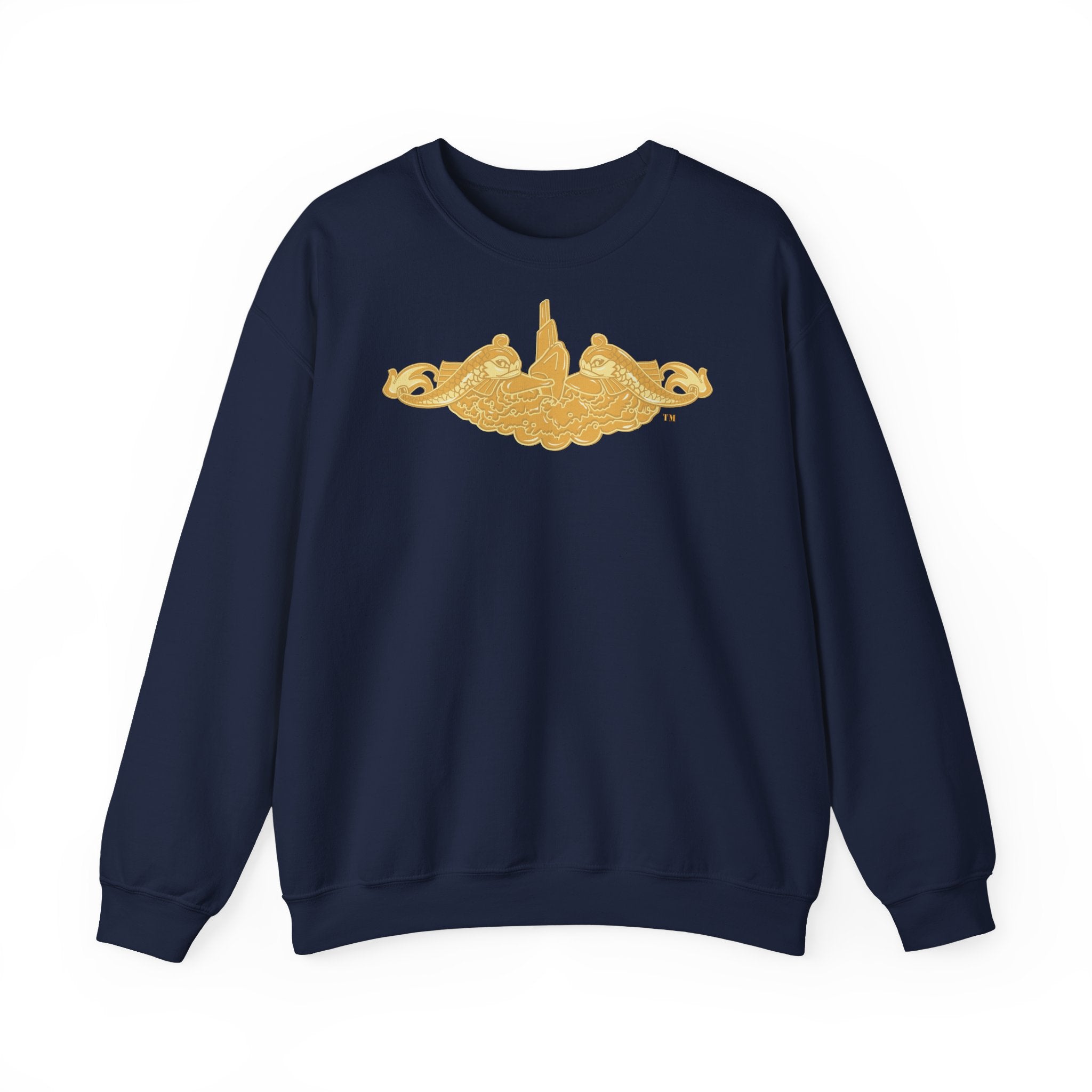 Unisex Heavy Blend™ Crewneck Sweatshirt - Navy - Submarine Badge - Gold wo Txt