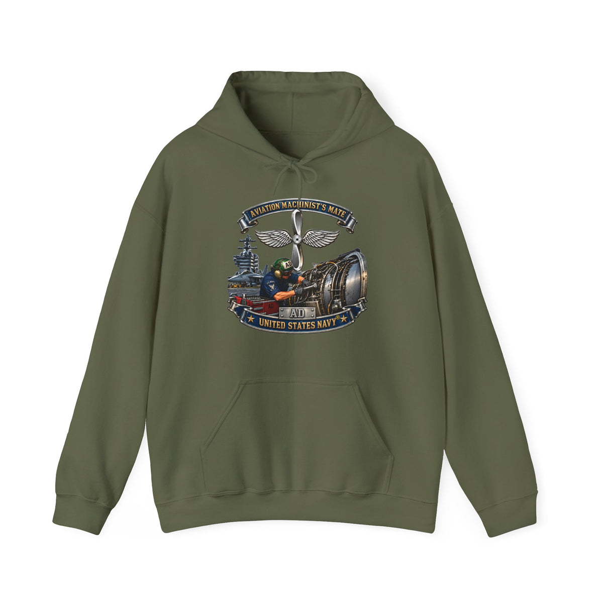 Unisex Heavy Blend™ Hoodies - Navy - Rate - Aviation Machinists Mate Br with Scene - 3D - Enhanced