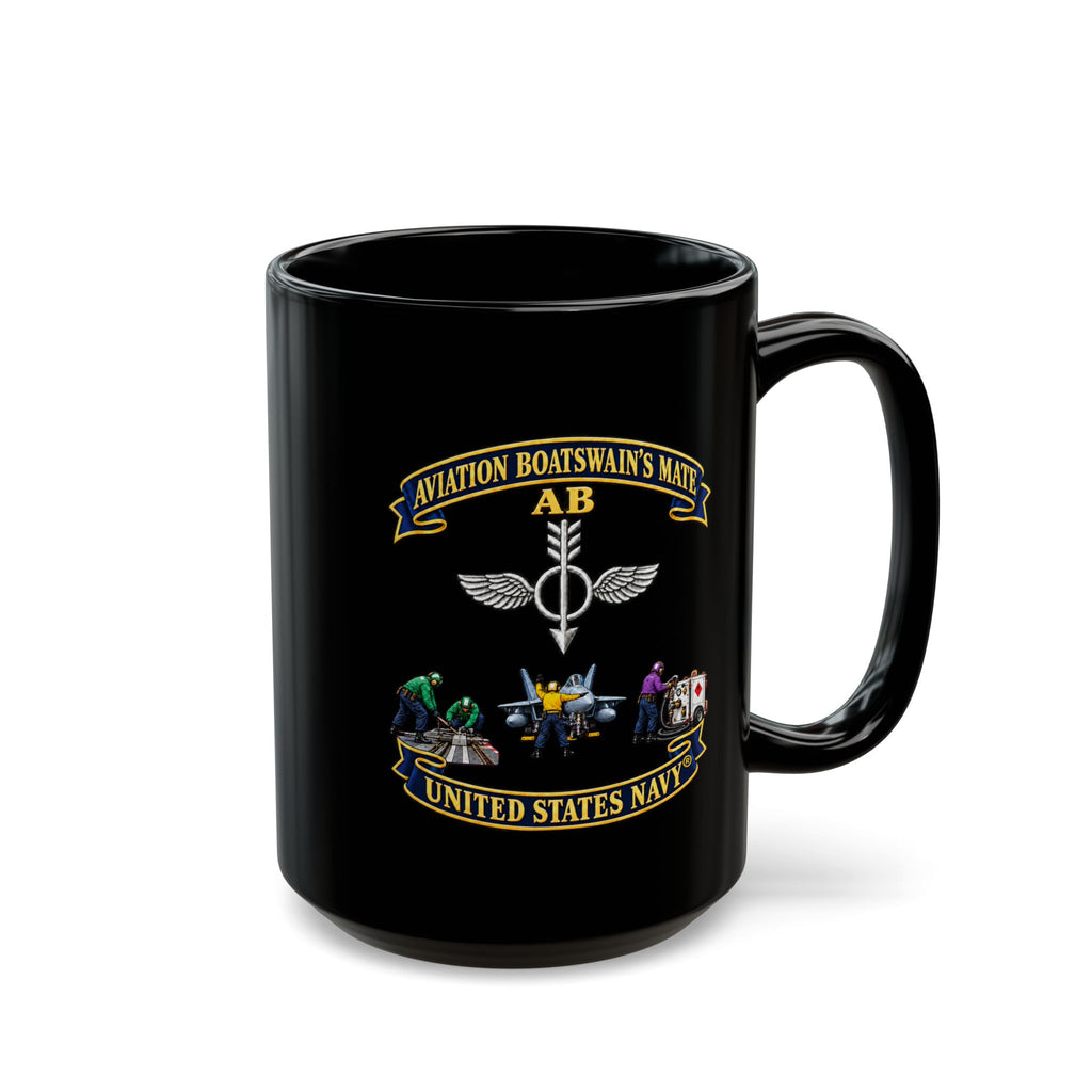 Black Mug (11oz, 15oz) - Navy - Aviation Boatswains Mate Br with 3 Scene - 3D - Enhanced