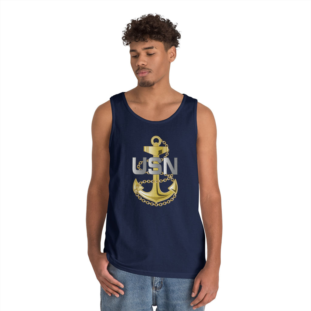Unisex Heavy Cotton Tank Top - Navy - Fouled Anchor wo txt