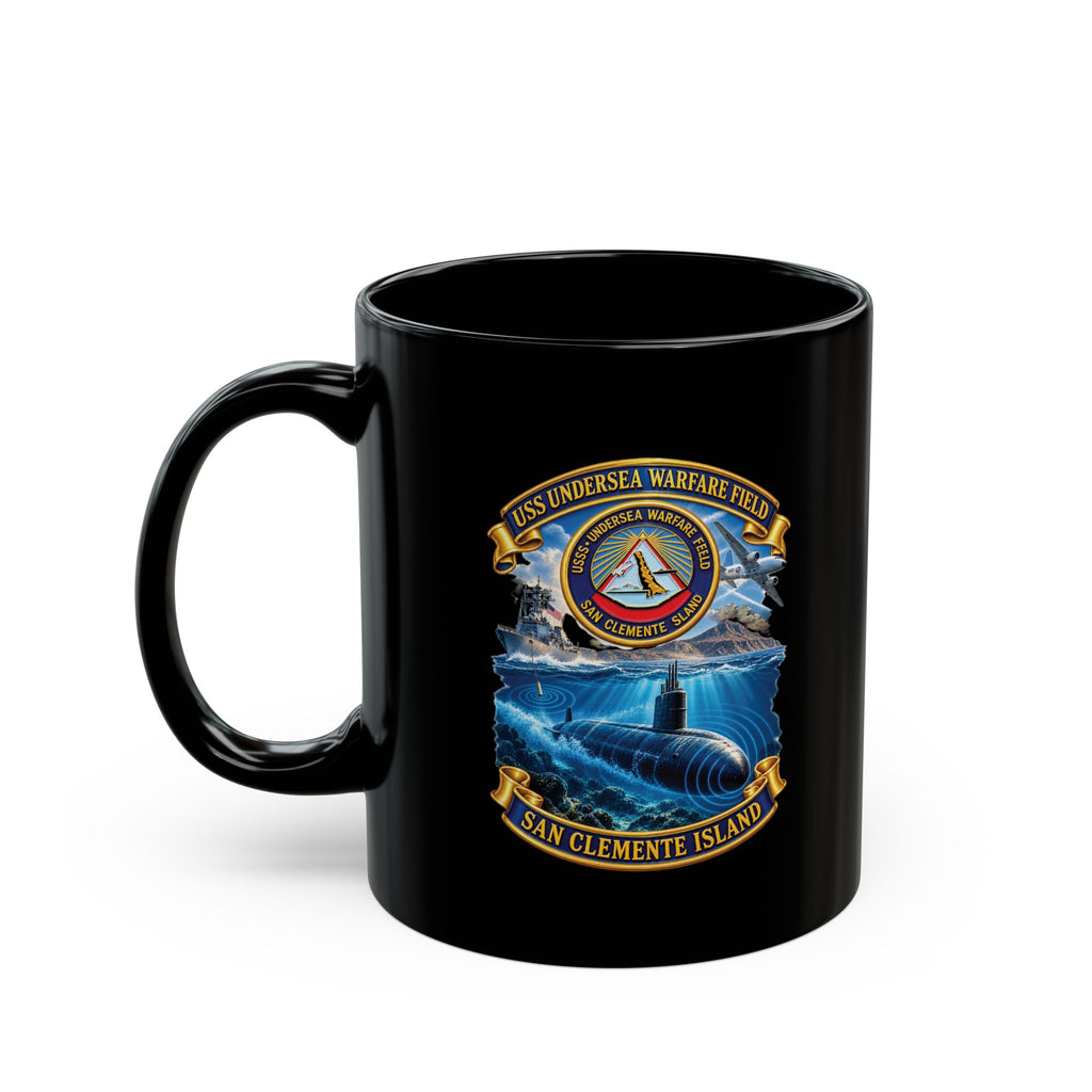 Black Mug (11oz, 15oz) - NAVY - USS Undersea Warfare Field - San Clemente Island - Crest - w scene - 3D - Enhanced