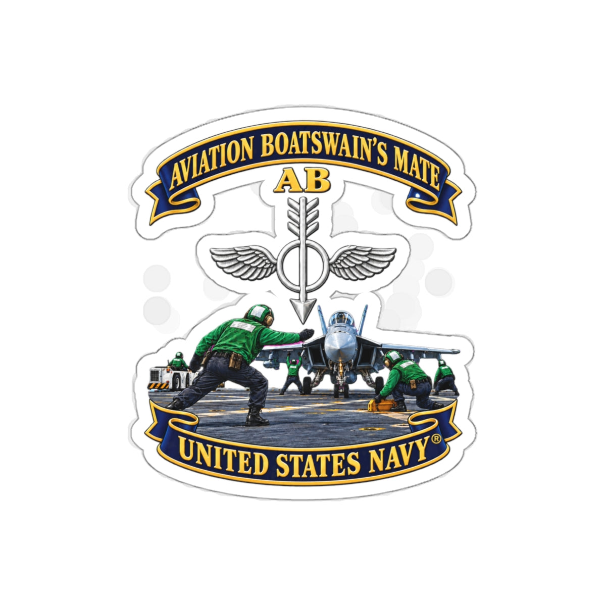 Die-Cut Vinyl Sticker - Navy - Aviation Boatswains Mate Br with AC handler Scene - 3D - Enhanced