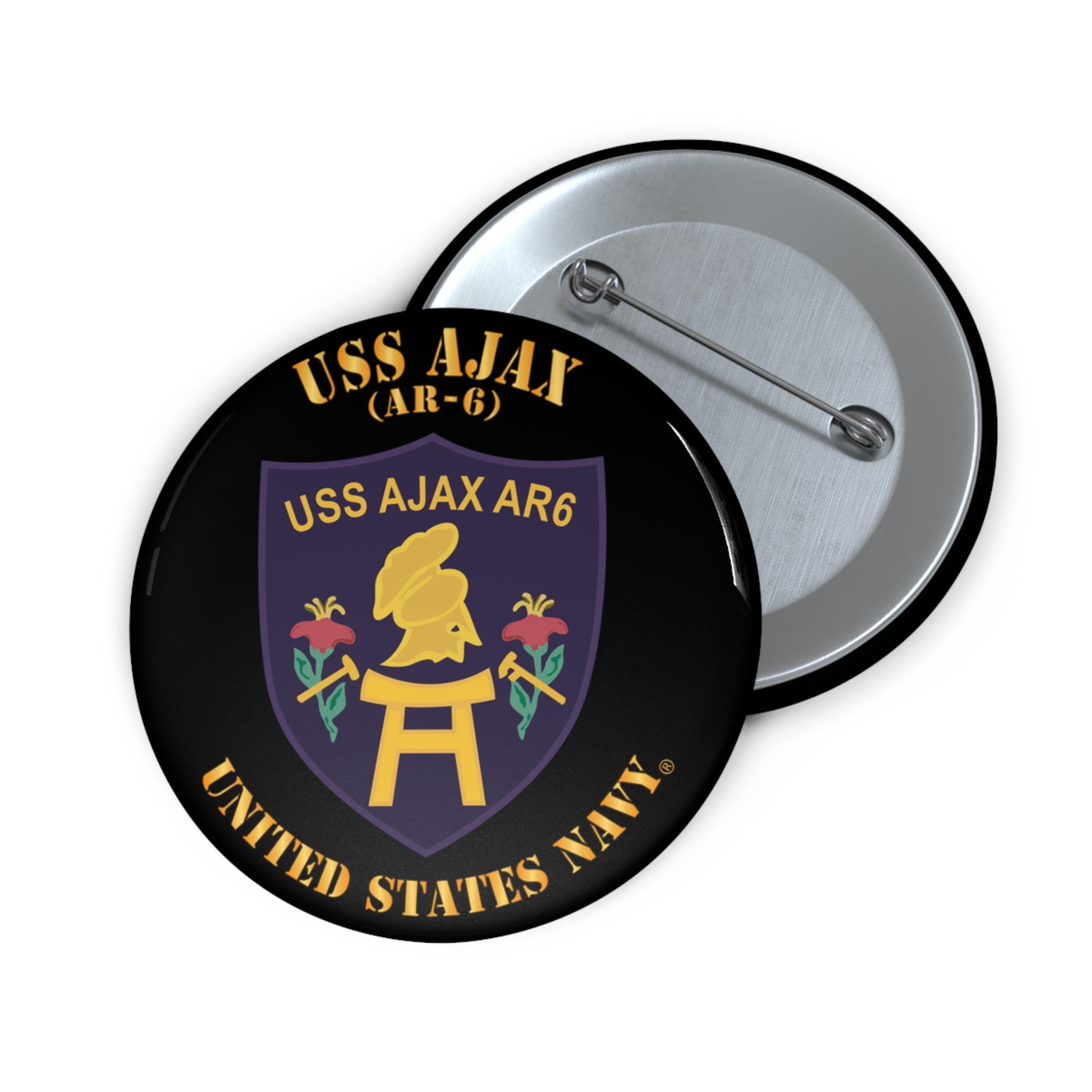 Custom Pin Button - Navy - USS Ajax (AR-6)