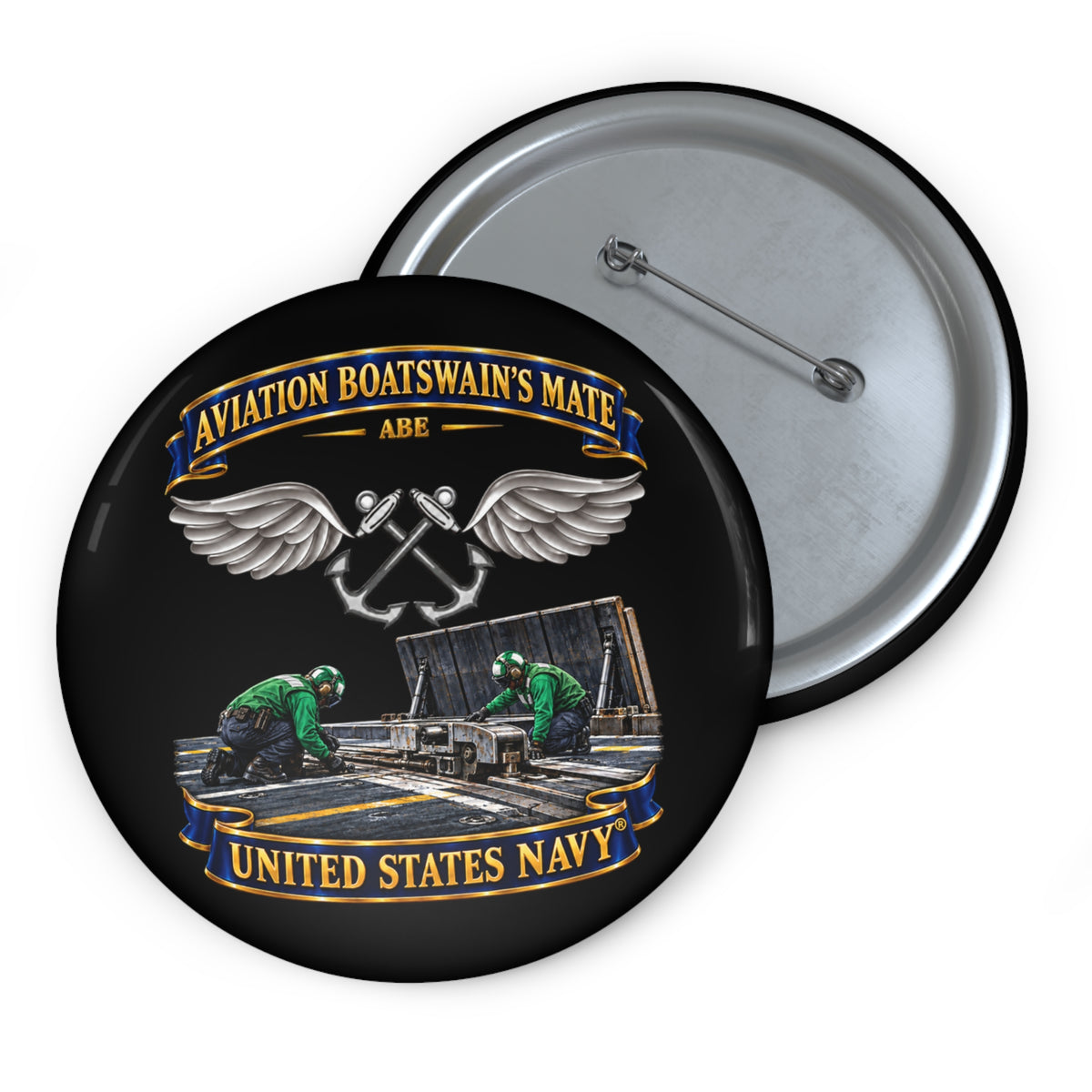 Pin Button - Navy - Rate - Aviation Boatswain's Mate (ABE) - with Scene - 3D - Enhanced