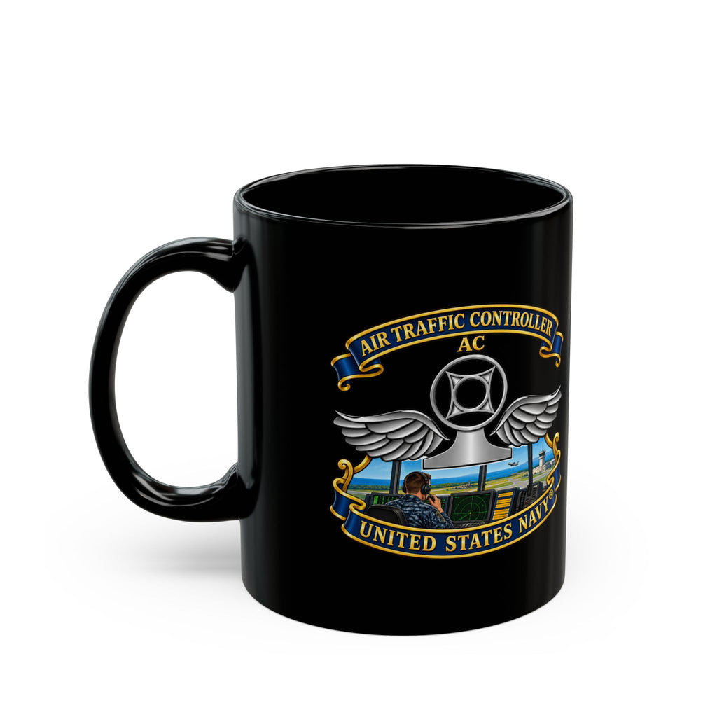 Black Mug (11oz, 15oz) - Navy - Rate - Air Traffic Controller (AC) - with Scene - 3D - Enhanced