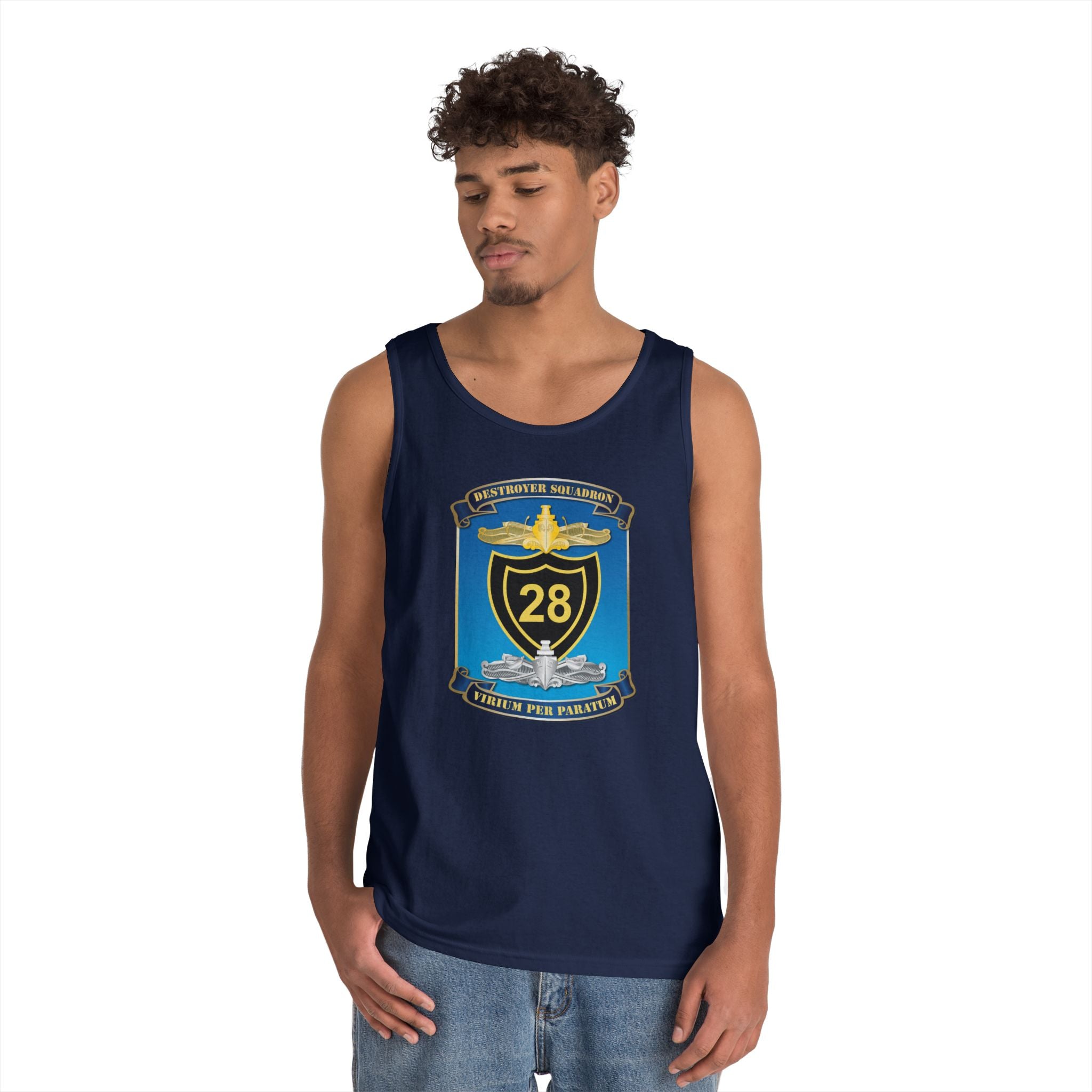 Unisex Heavy Cotton Tank Top - Navy - Destroyer Squadron 28 (DESRON-28) wo Txt