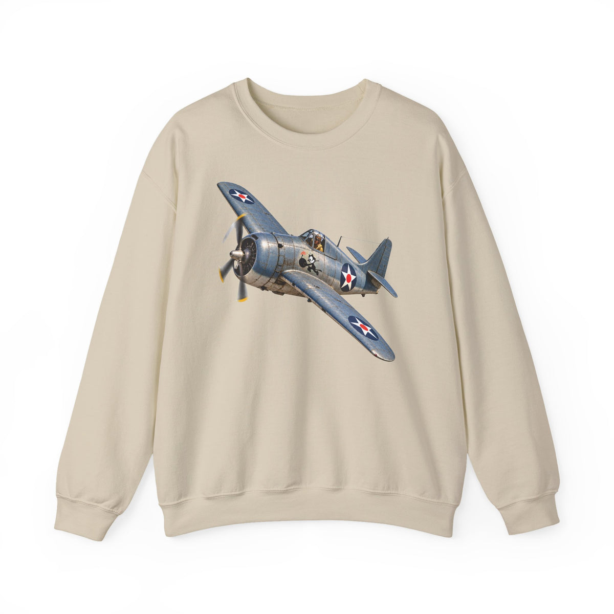 Unisex Heavy Blend™ Crewneck Sweatshirt - NAVY - VF - 3 - Wildcat w FELIX WWI Insignia - 3D - Enhanced