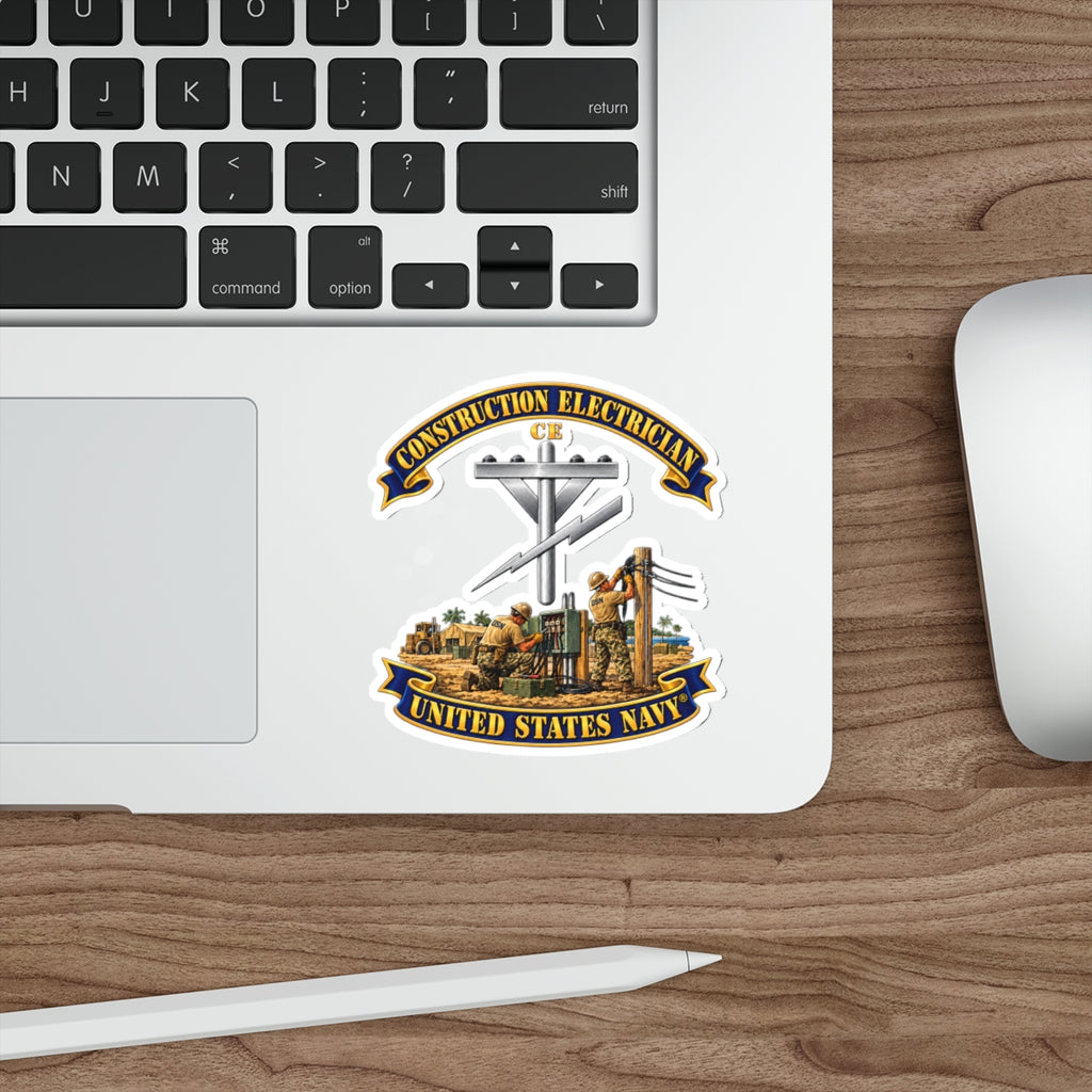 Die-Cut Vinyl Sticker - Navy - Rate - Construction Electrician (CE) with Scene - 3D - Enhanced
