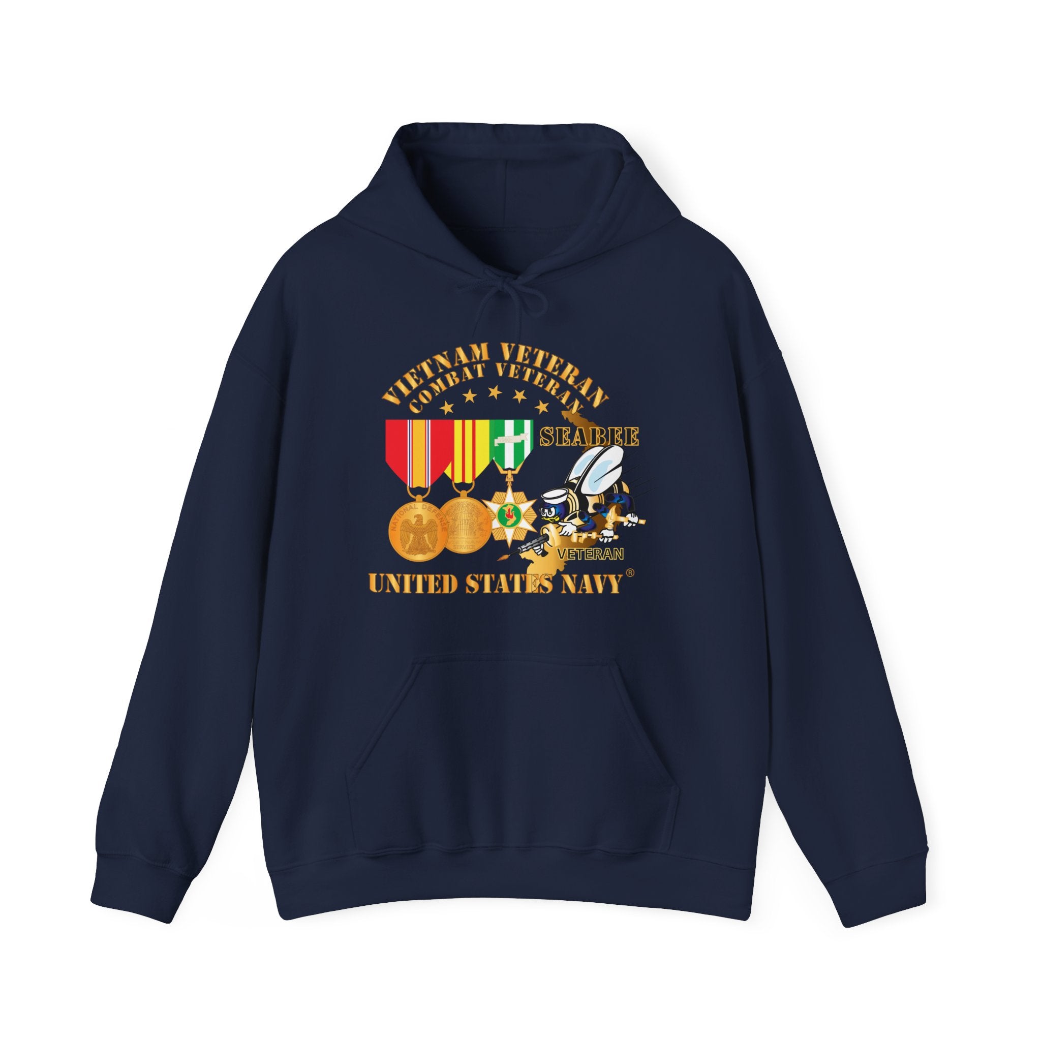 Unisex Heavy Blend™ Hoodies - Navy - Vietnam  Veteran - w Medals - VN - Seabee