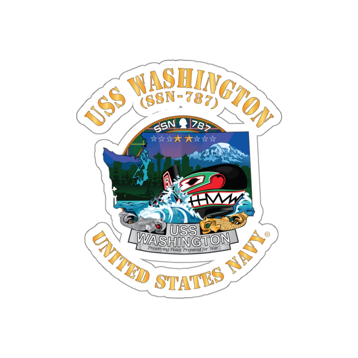Die-Cut Vinyl Sticker - Navy - USS Washington (SSN-787) X 300