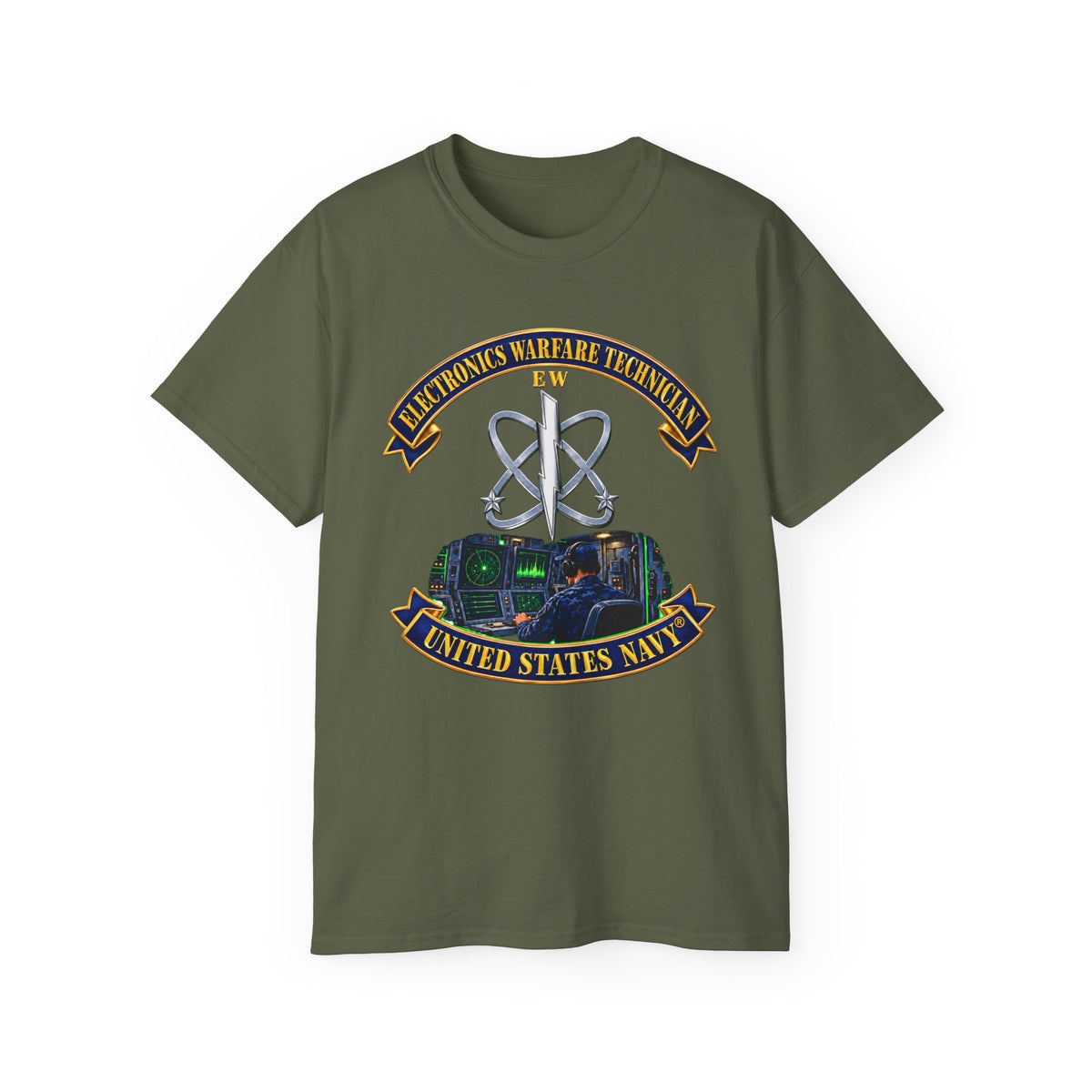 Unisex Ultra Cotton T-Shirt - Navy - Rate - Electronics Warfare Technician with Scene - 3D - Enhanced