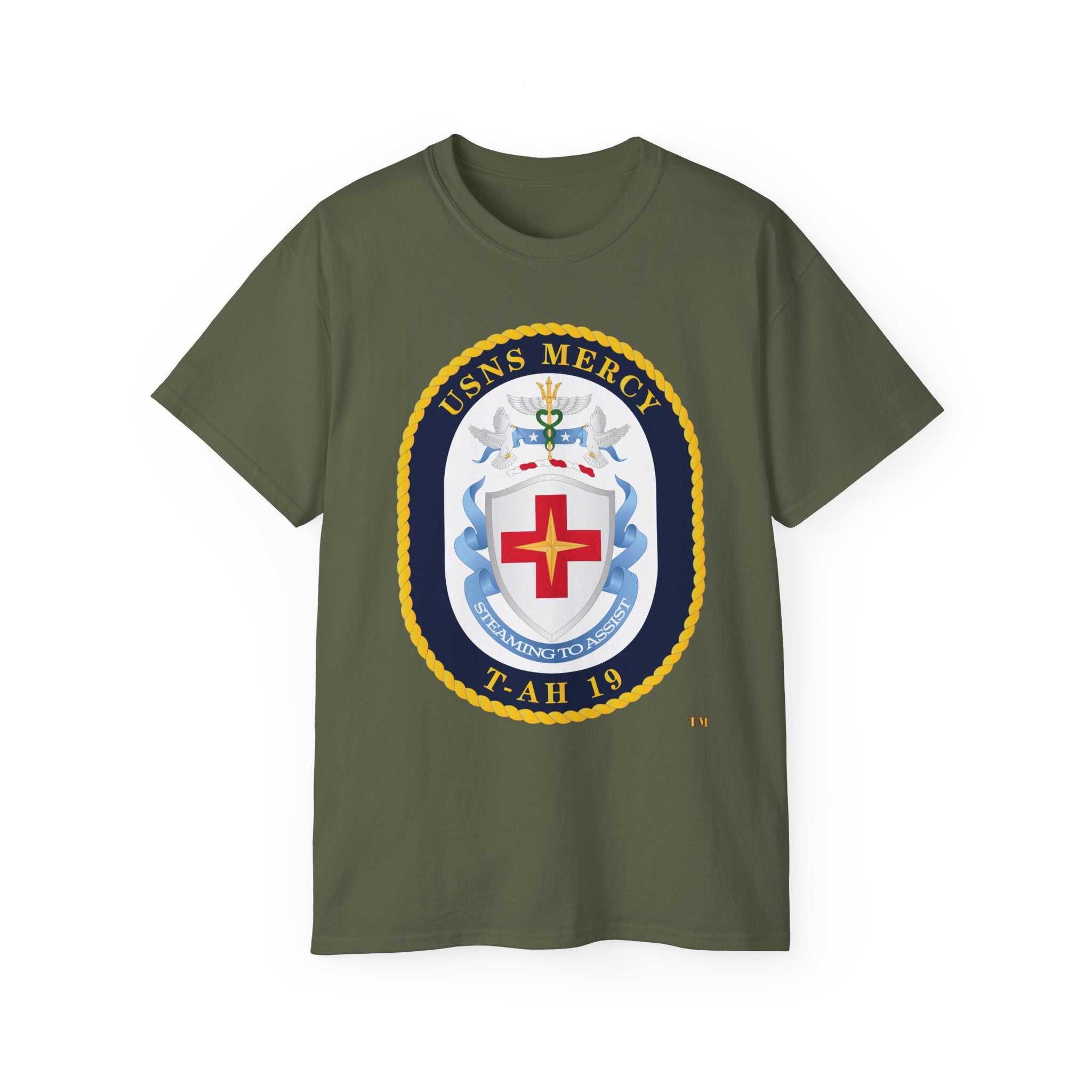 Unisex Ultra Cotton T-Shirt - Navy - USNS Mercy (T-AH-19) - Crest wo Txt