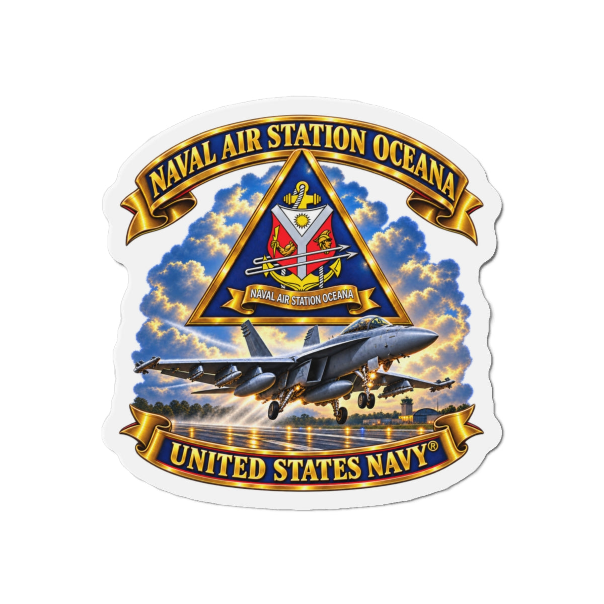 Die-Cut Magnet - Navy - Naval Air Station Oceana - Crest with Aircraft - United States Navy - 3D - Enhanced