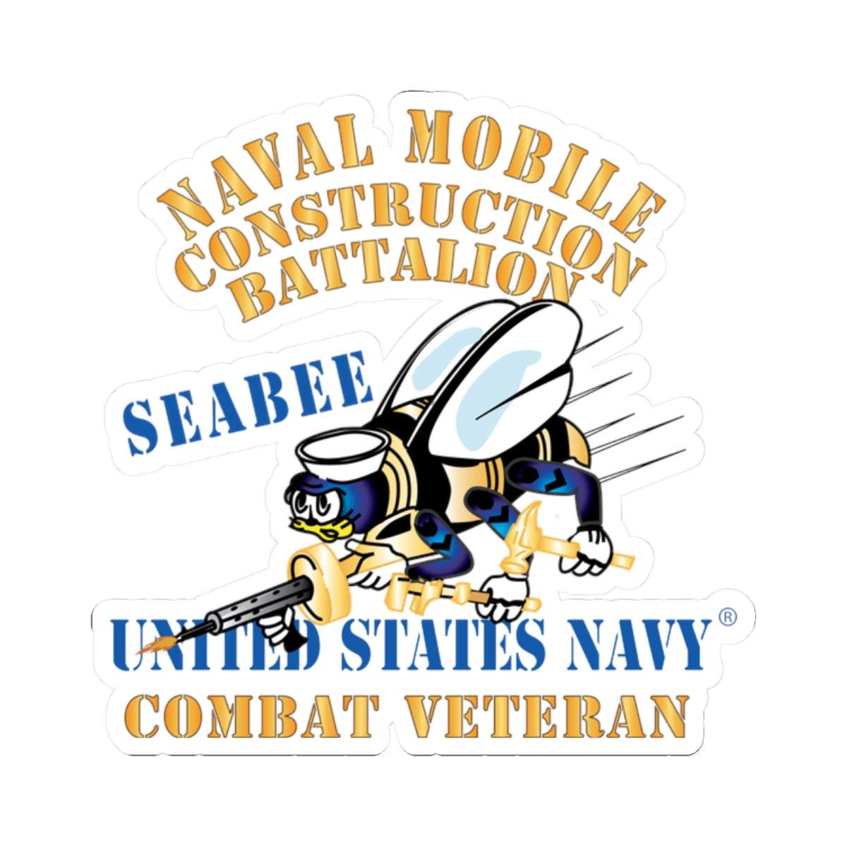 Kiss-Cut Stickers - Navy - Seabee - Combat Veteran