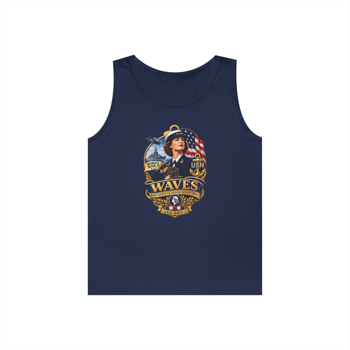 Unisex Heavy Cotton Tank Top - WAVES - Women Accepted for Volunteer Emergency Service WWII - 3D - Enhanced