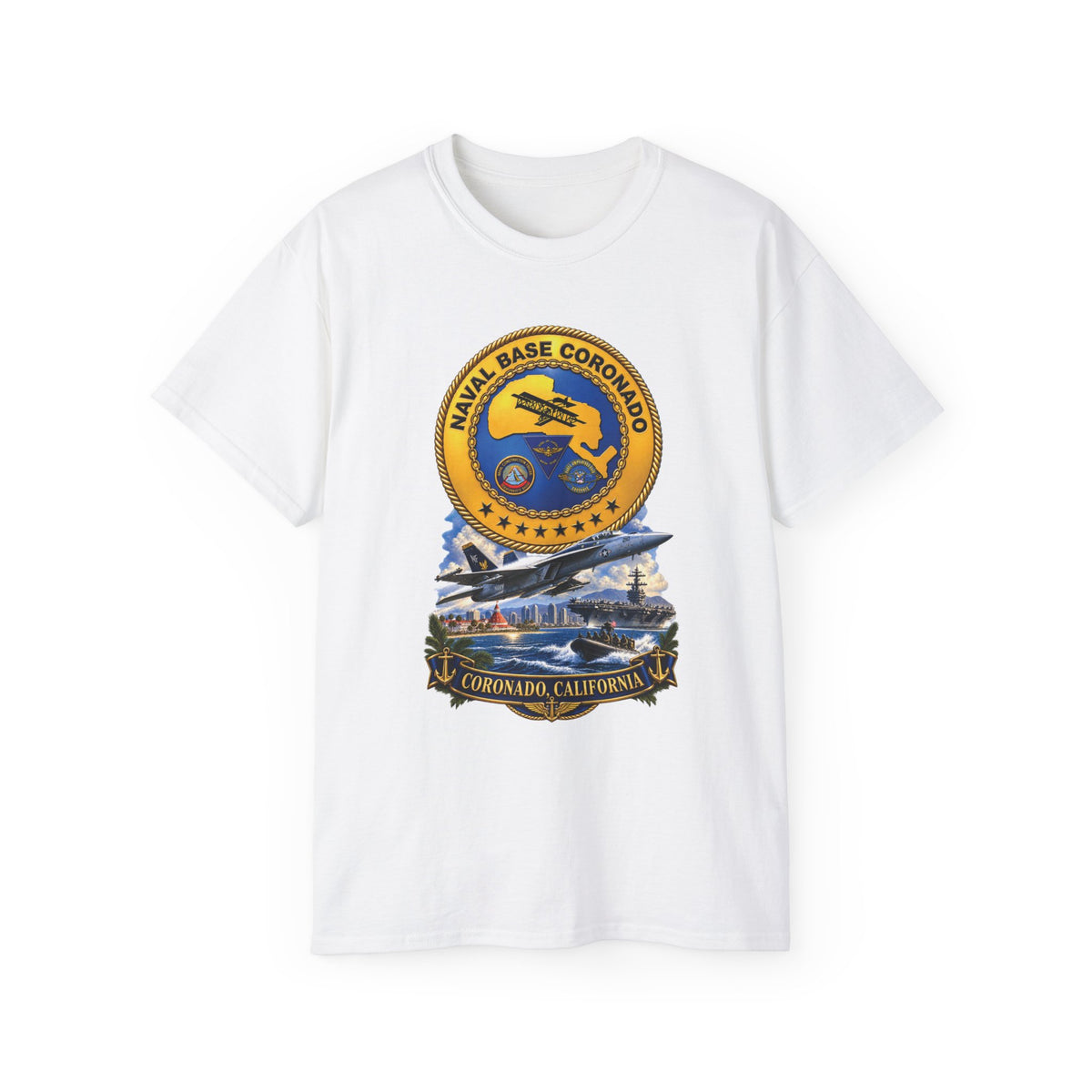 Unisex Ultra Cotton T-Shirt - NAVY - Naval Base Coronado - Crest w Scene - Coronado California - 3D - Enhanced