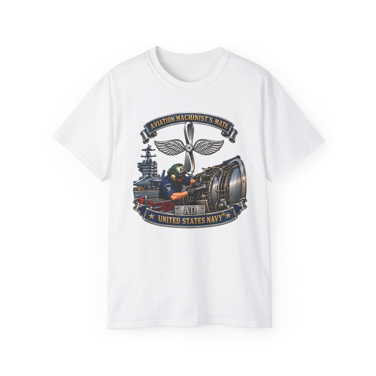 Unisex Ultra Cotton T-Shirt - Navy - Rate - Aviation Machinists Mate Br with Scene - 3D - Enhanced
